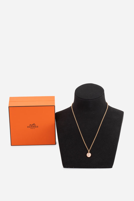 Hermès 18K Rose Gold Diamond Ex-Libris Pendant Necklace