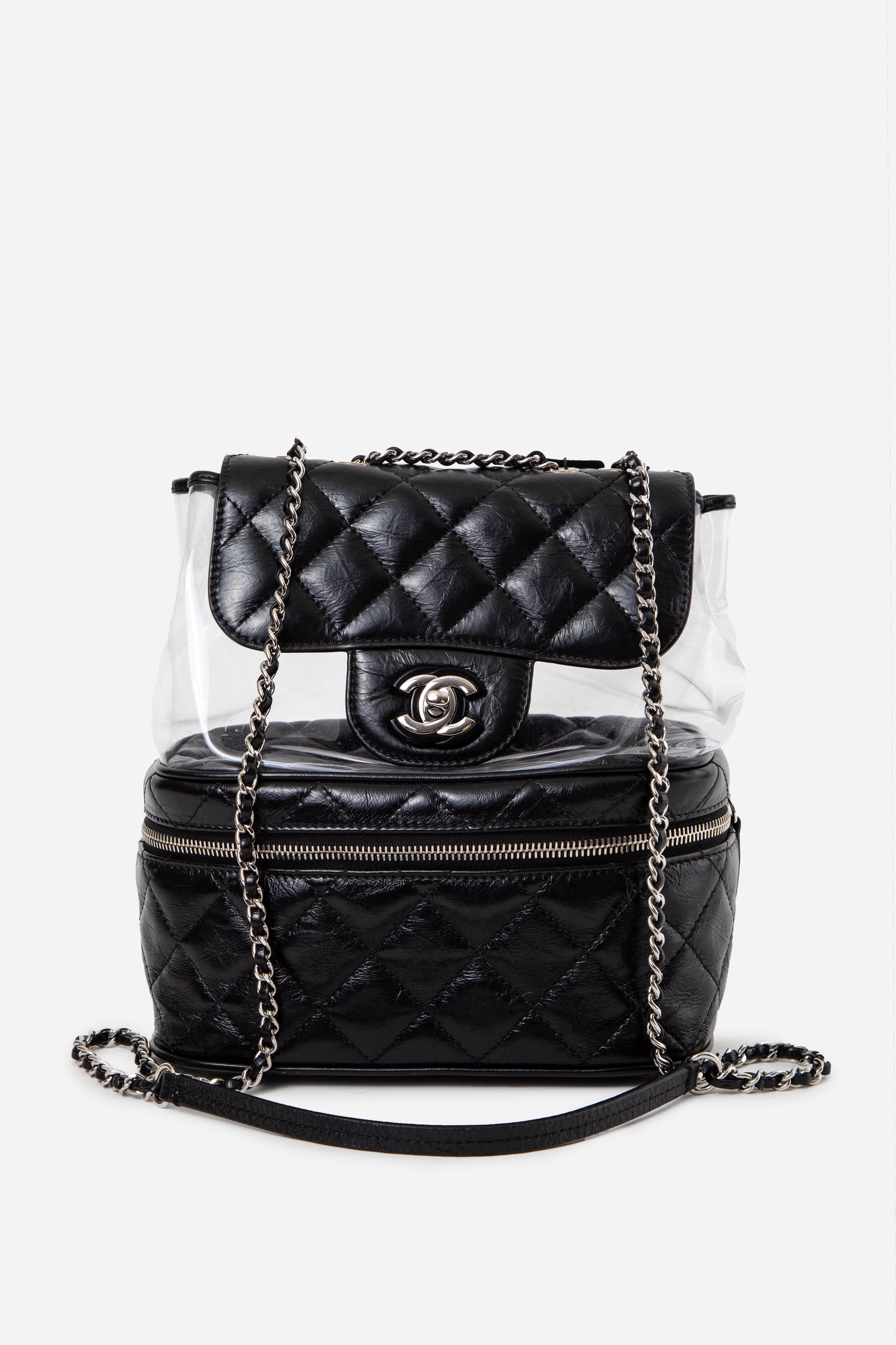 Pre-owned Chanel Black Calfskin PVC Quilted Crossbody