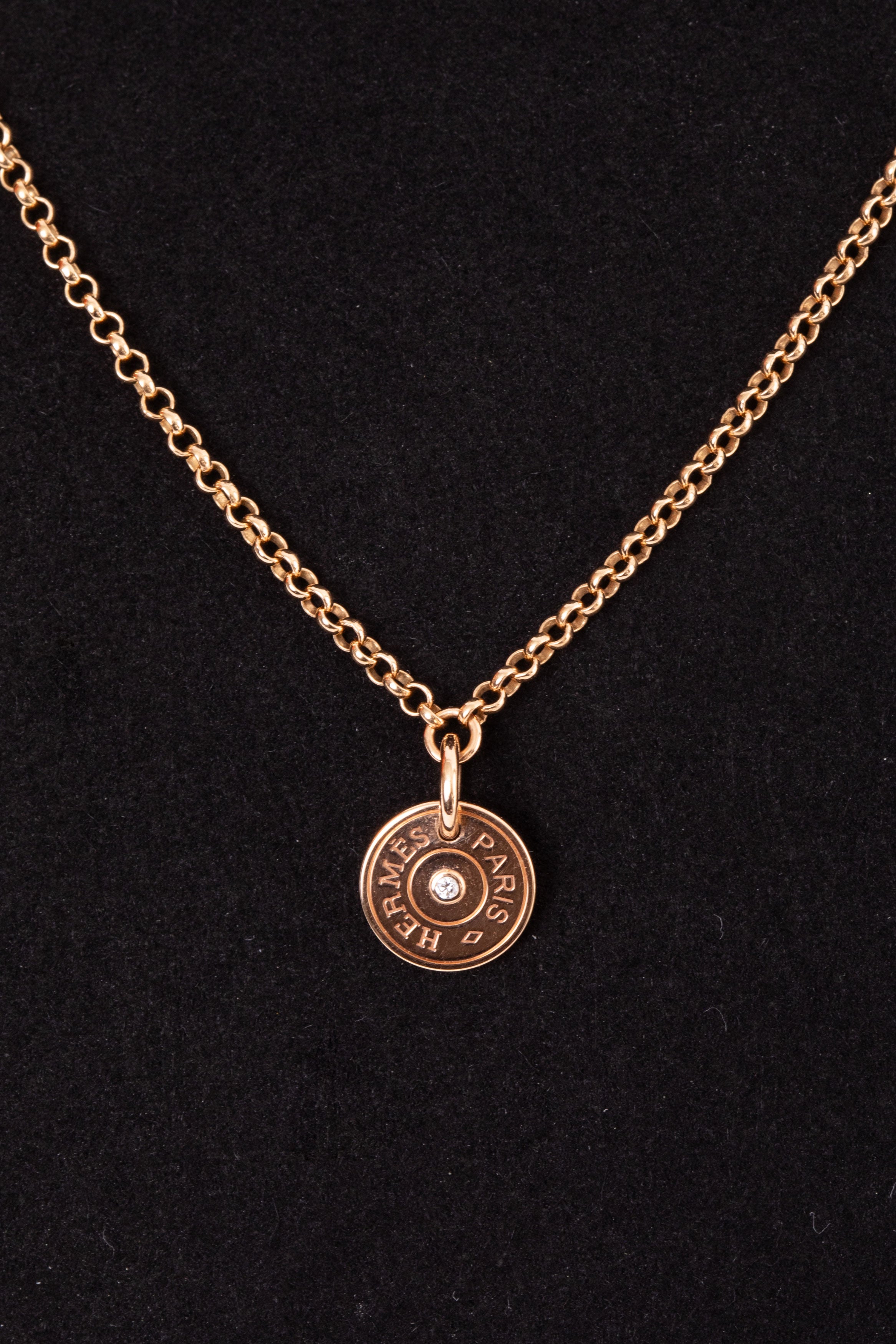 Hermès 18K Rose Gold Diamond Ex-Libris Pendant Necklace