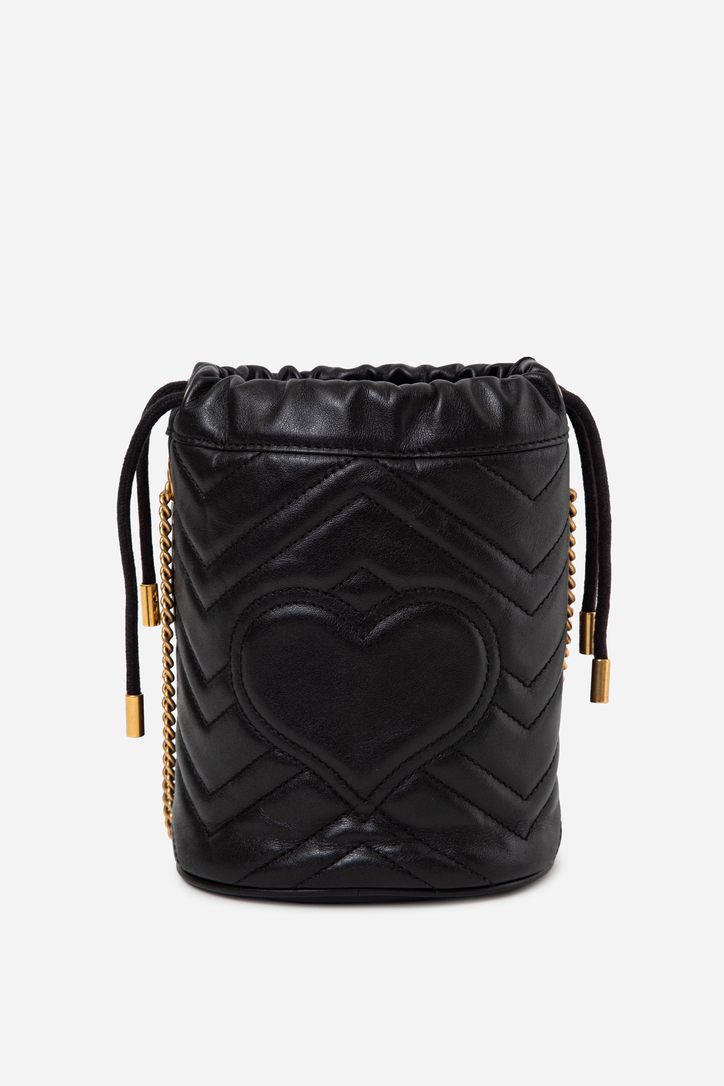 Gucci Black Leather GG Marmont Chain Bucket Bag