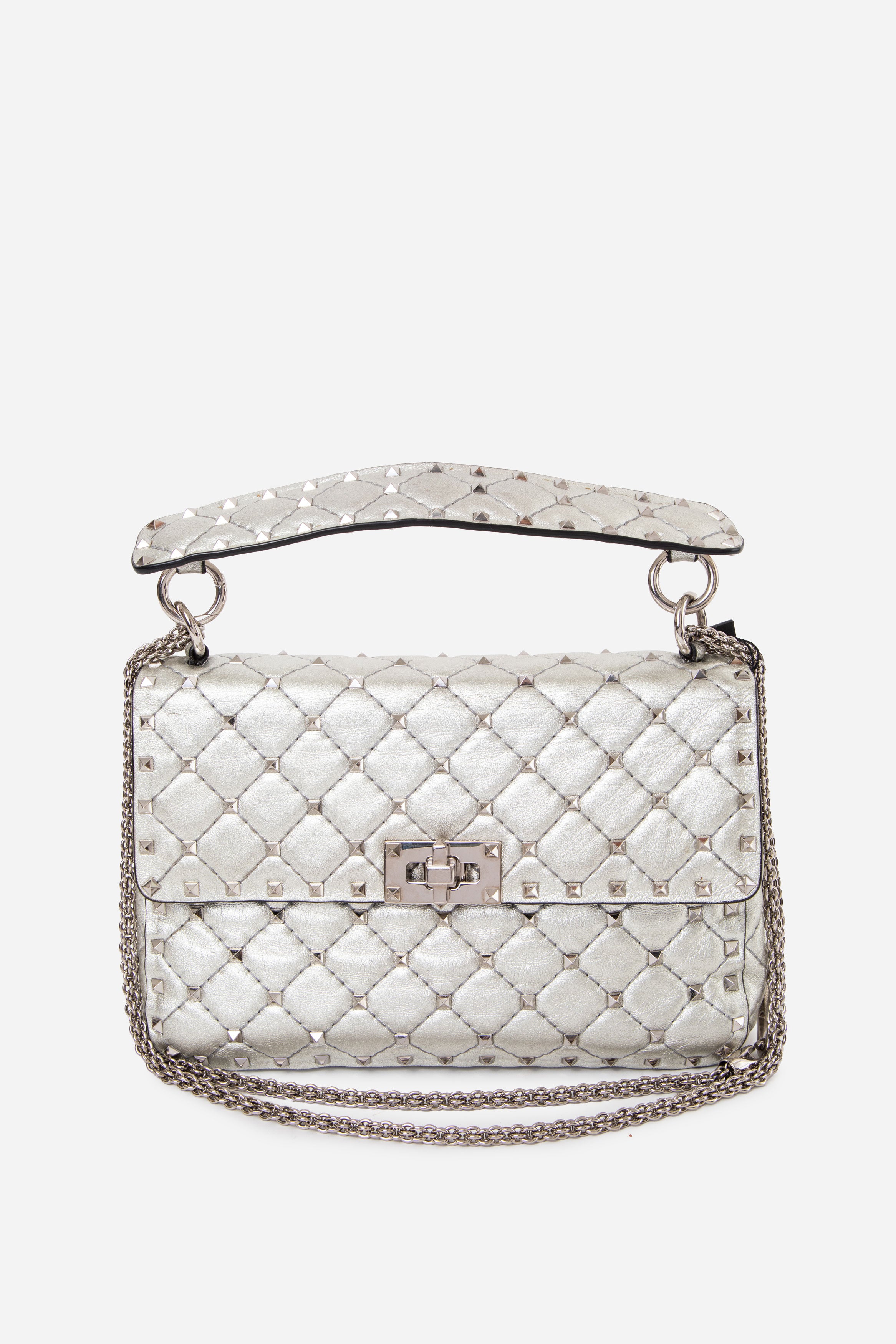 Valentino Garavani Metallic Nappa Medium Rockstud Spike Shoulder Bag Silver