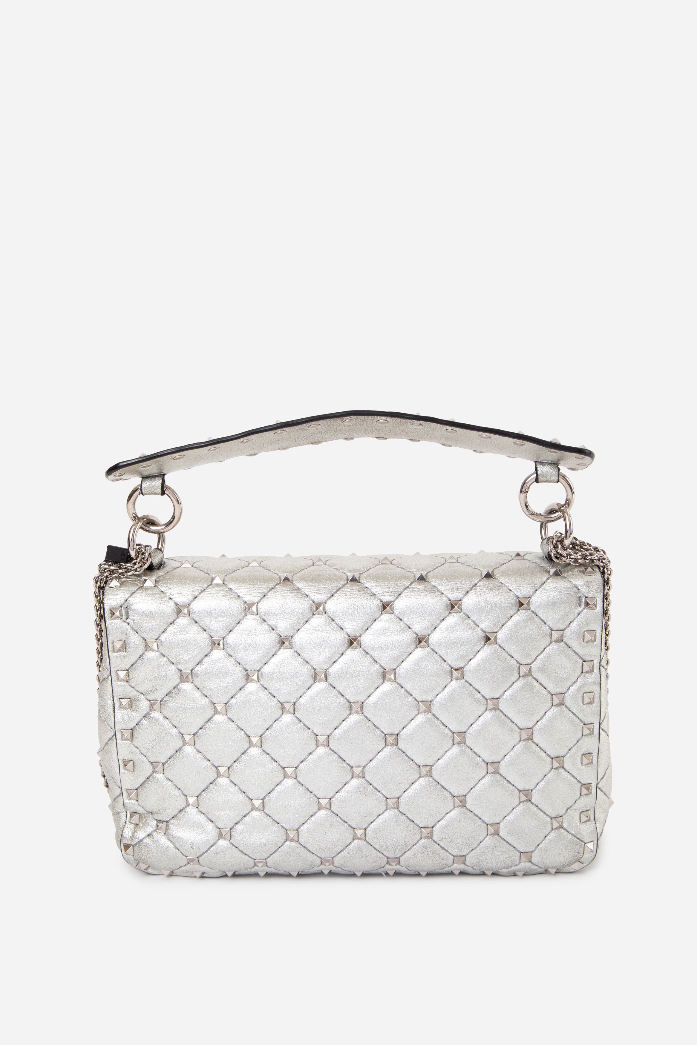 Valentino Garavani Metallic Nappa Medium Rockstud Spike Shoulder Bag Silver