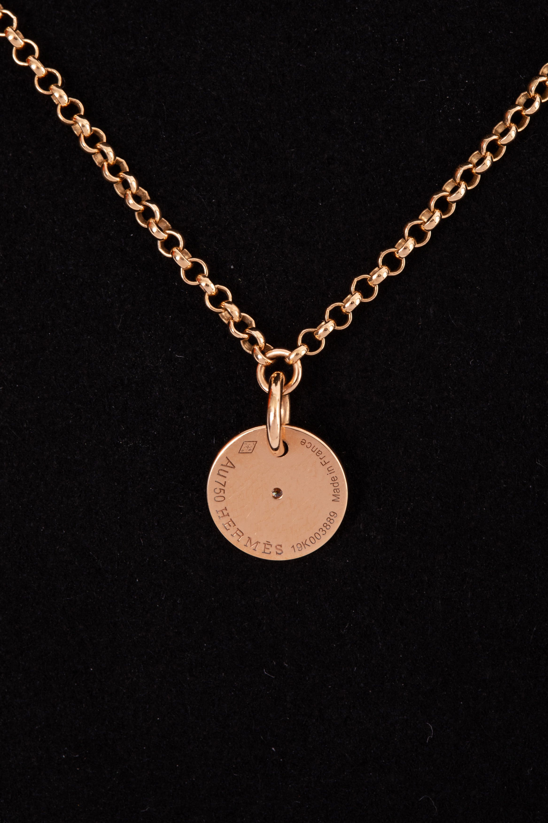 Hermès 18K Rose Gold Diamond Ex-Libris Pendant Necklace