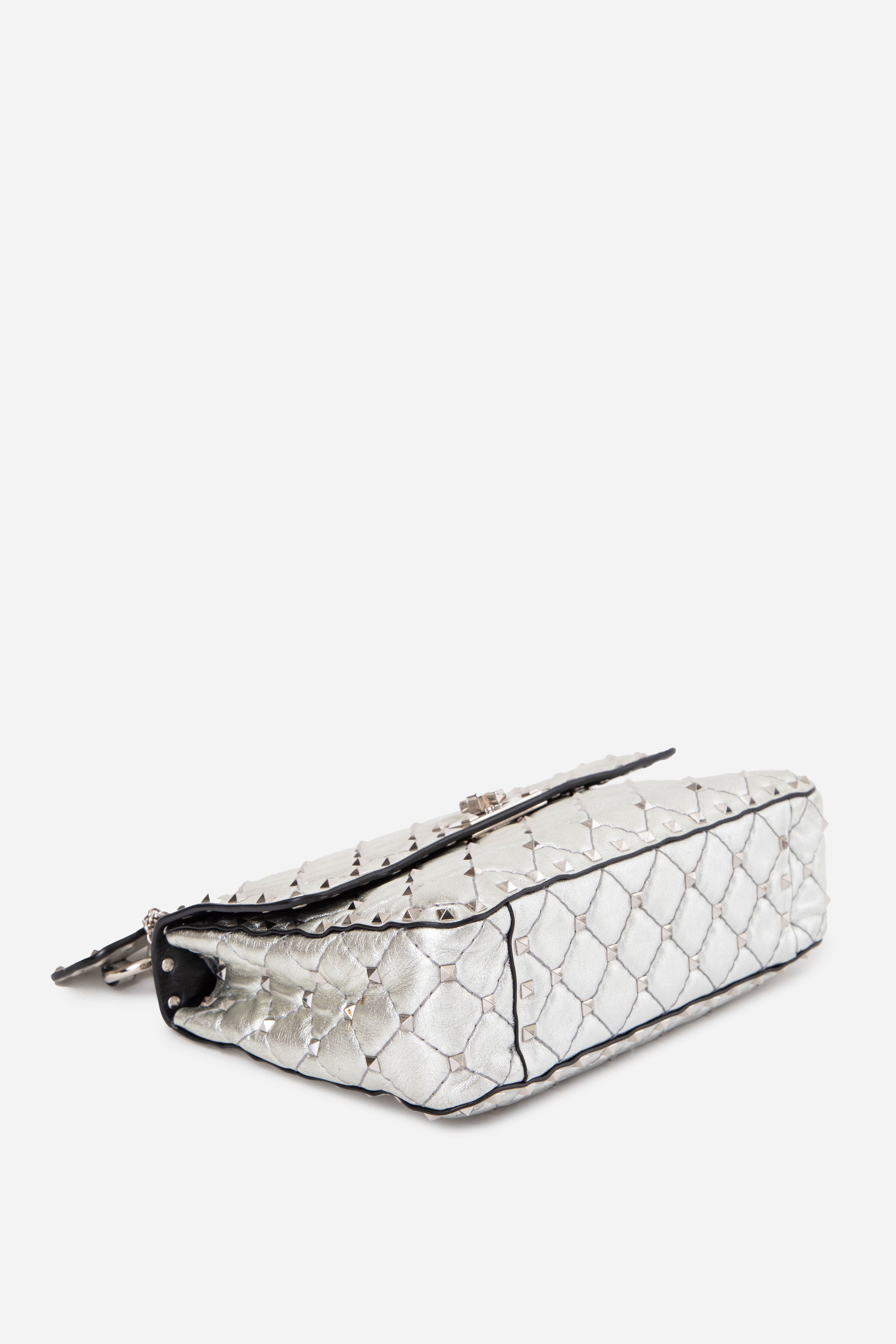 Valentino Garavani Metallic Nappa Medium Rockstud Spike Shoulder Bag Silver