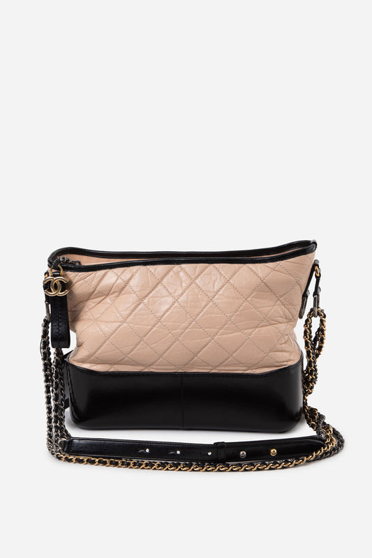 Pre-Owned Chanel 2017-2018 Beige/Black Medium Gabrielle Hobo Crossbody