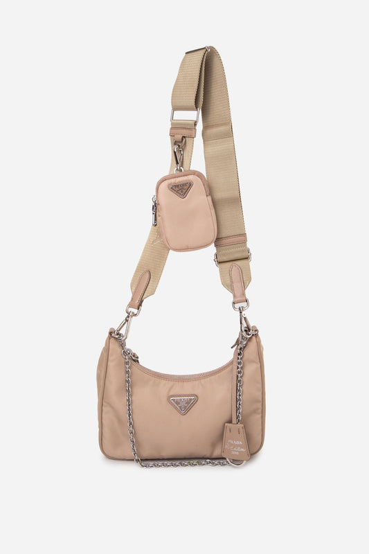 Prada 2005 Beige Re-Edition Re-Nylon Crossbody Bag