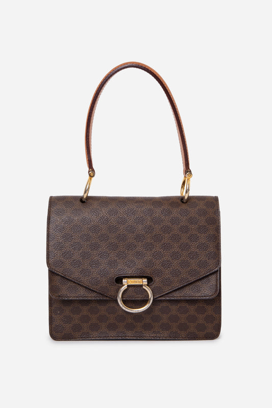 CELINE Brown Macadam Gancini Double Flap Handbag