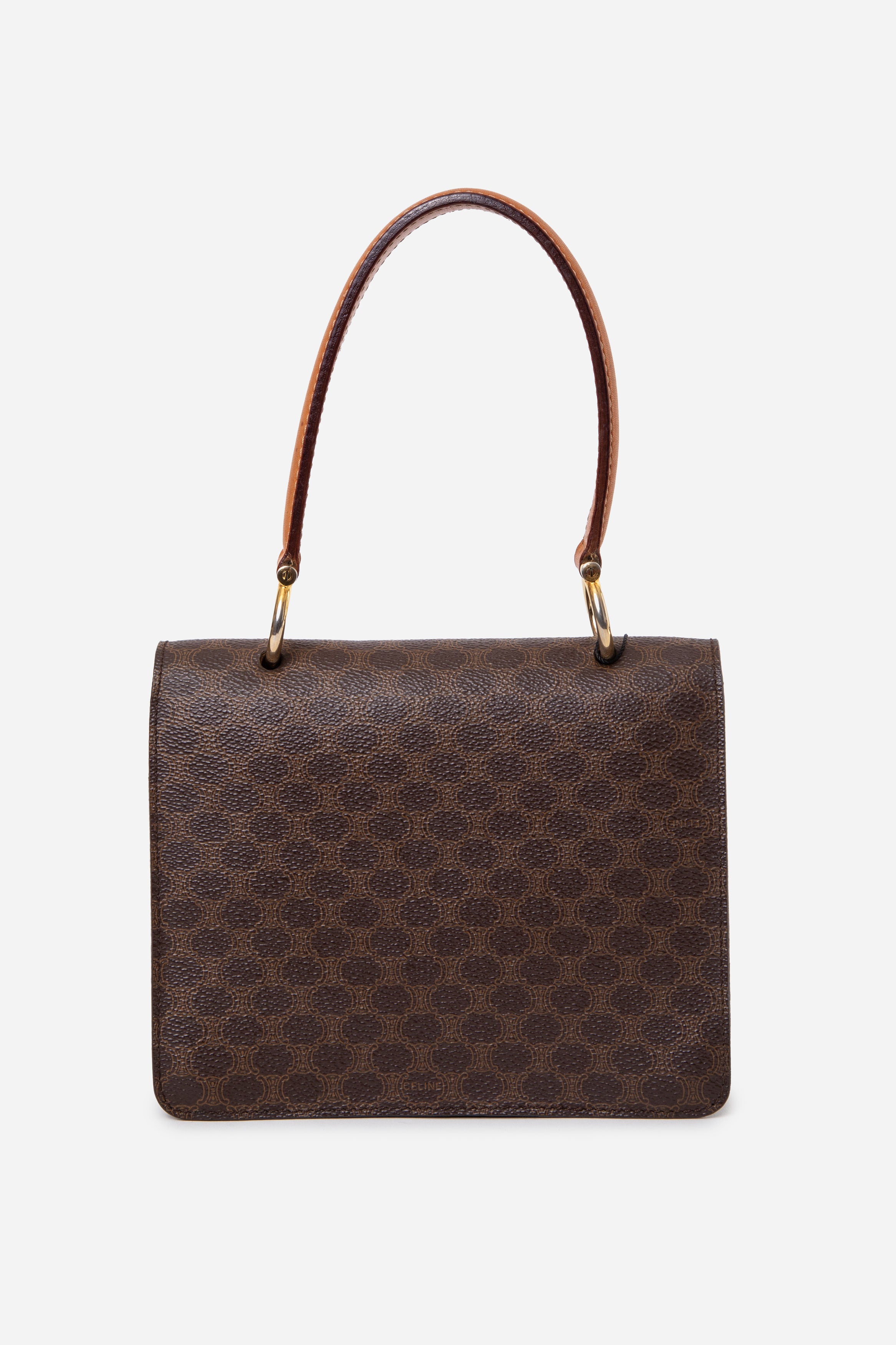CELINE Brown Macadam Gancini Double Flap Handbag
