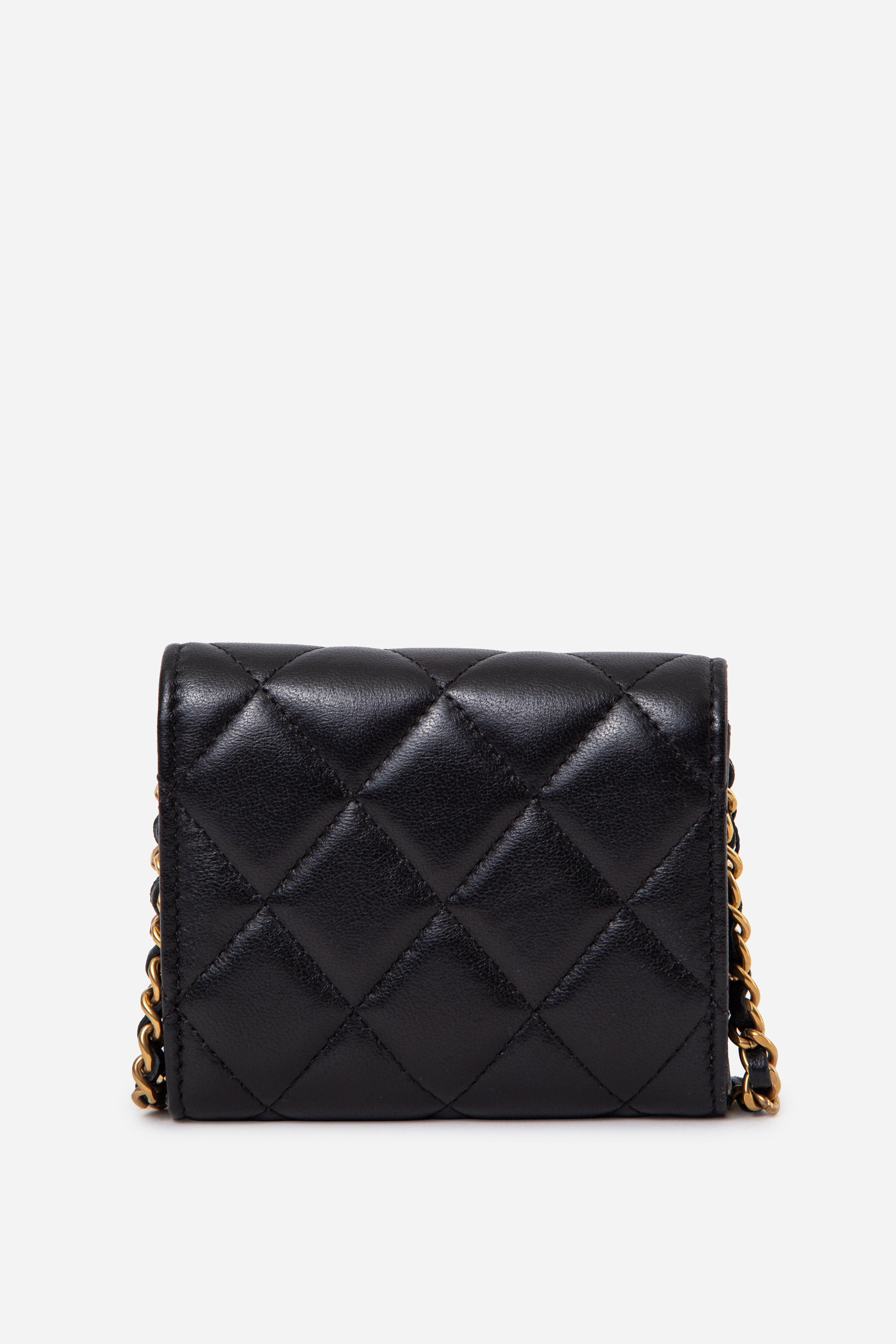 Pre-Owned Chanel 2023 Black Lambskin Card Holder With Chain