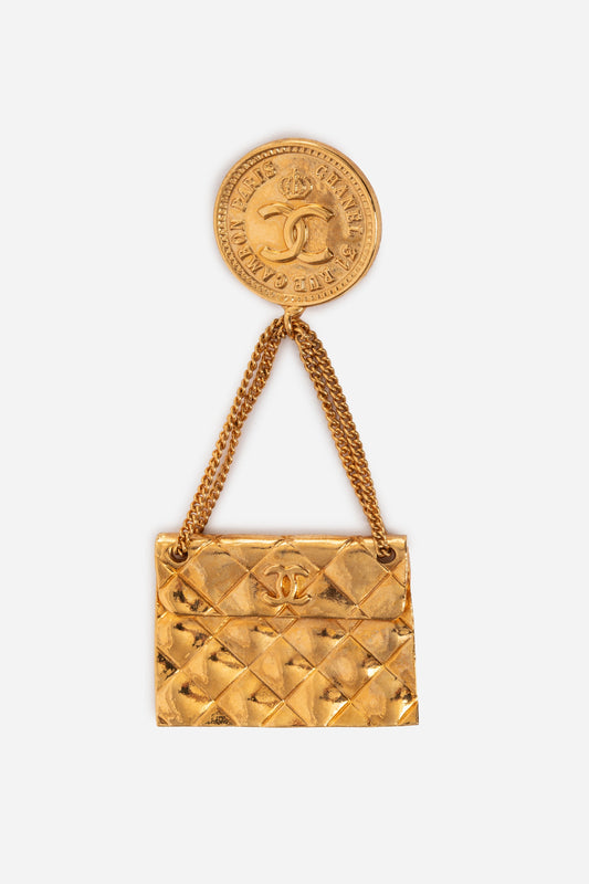 Pre-Owned Chanel 1995 Gold-Plated CC Swing Bag Brooch