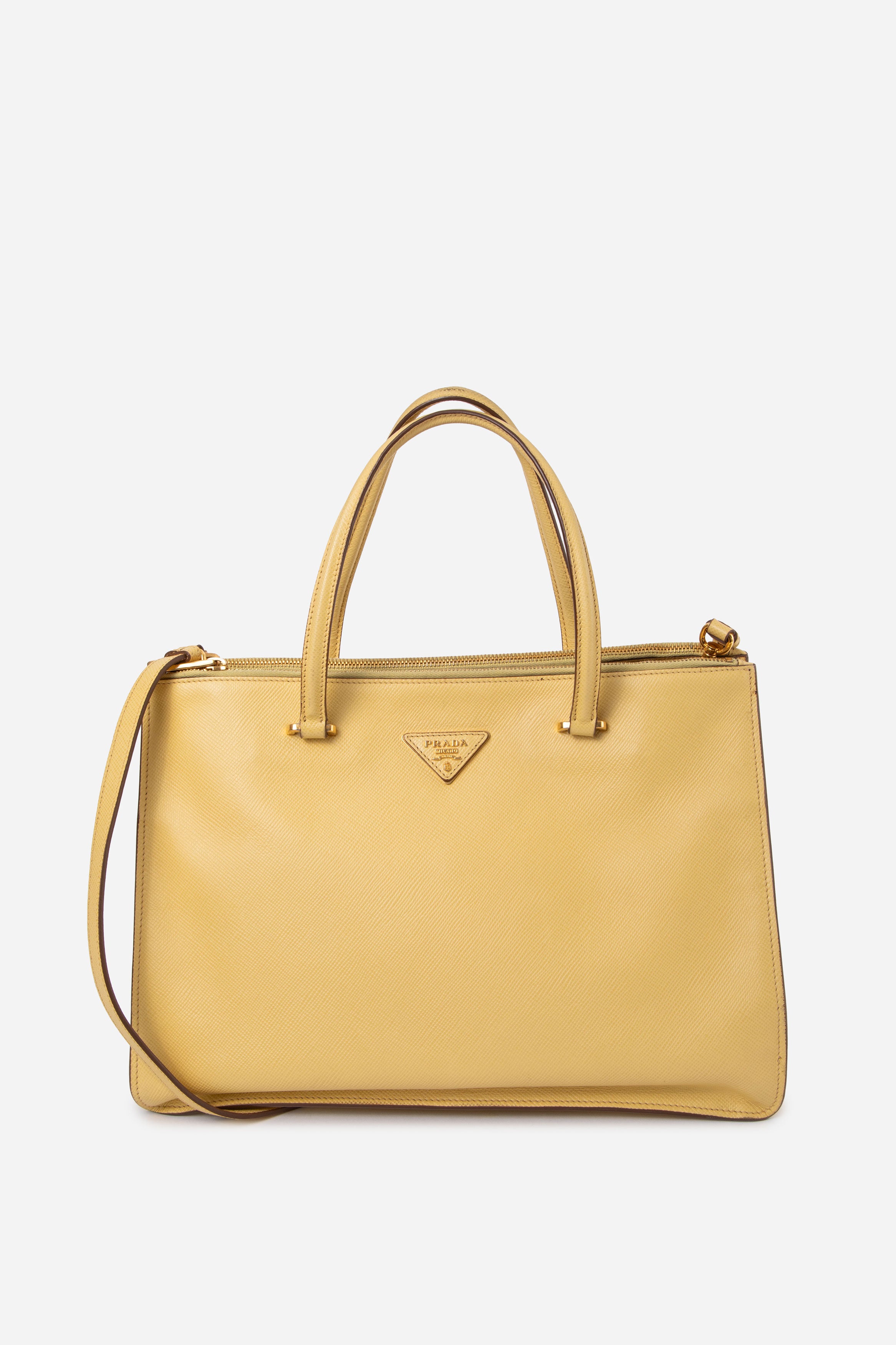 Prada Yellow Saffiano Leather Large Galleria Double Zip Tote Bag