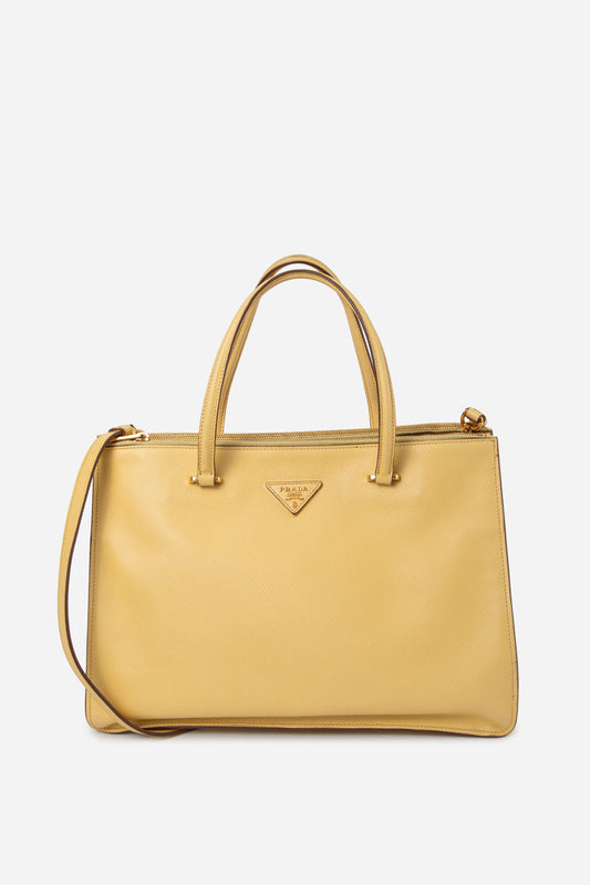 Prada Yellow Saffiano Leather Large Galleria Double Zip Tote Bag