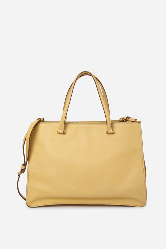 Prada Yellow Saffiano Leather Large Galleria Double Zip Tote Bag