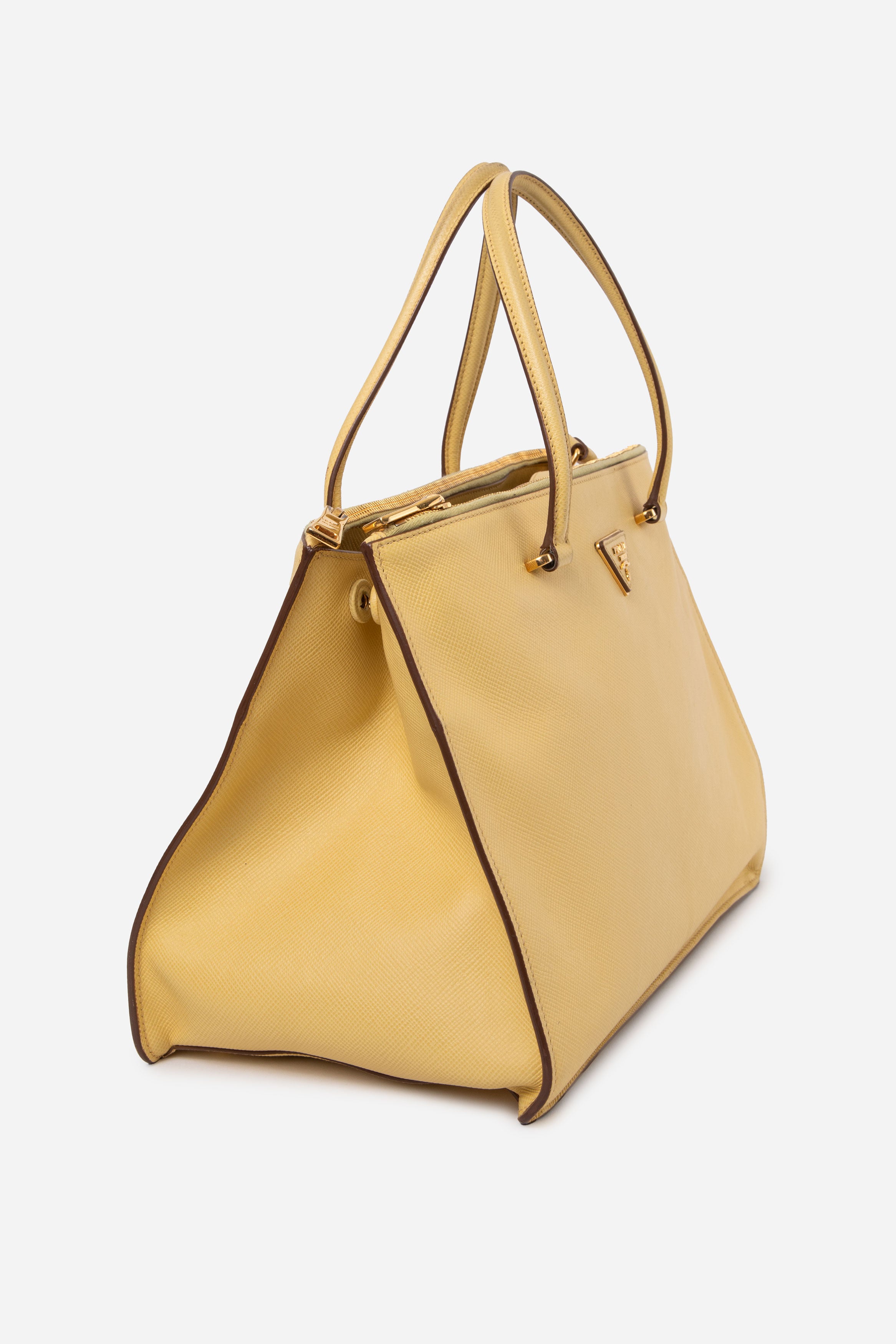 Prada Yellow Saffiano Leather Large Galleria Double Zip Tote Bag