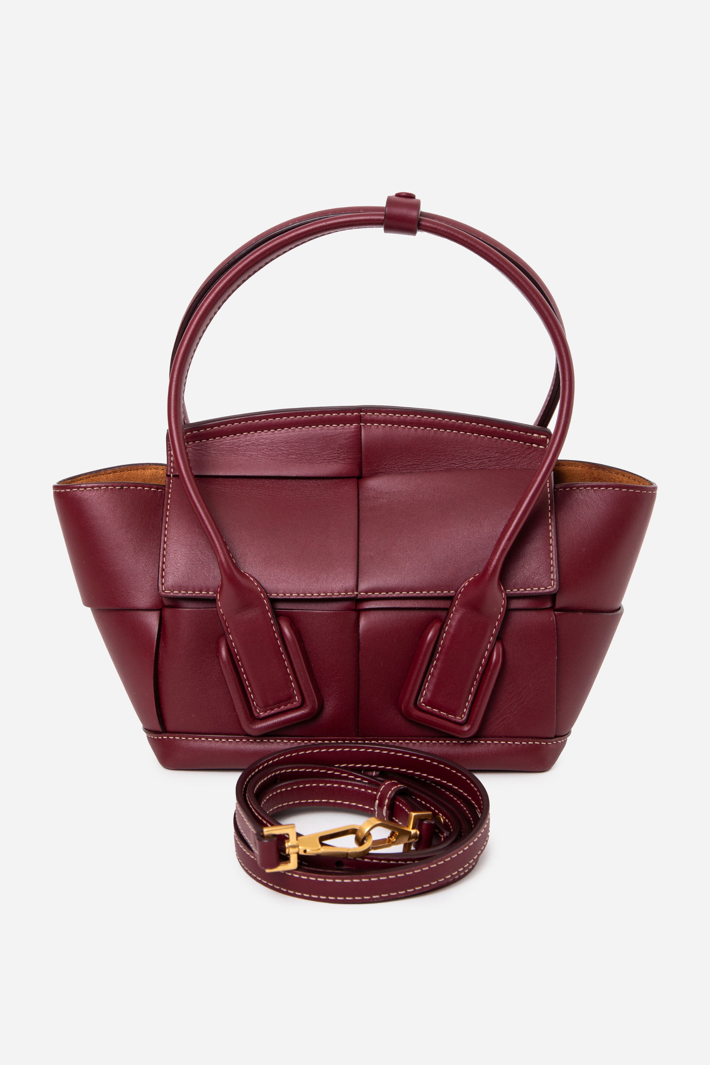 Bottega Veneta Burgundy Calfskin Mini Maxi Intrecciato Arco Shoulder Bag