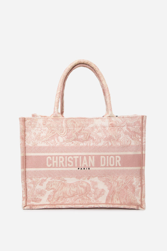 Dior 2020 Ecru and Pink Canvas Medium Toile de Jouy Dior Book Tote Bag