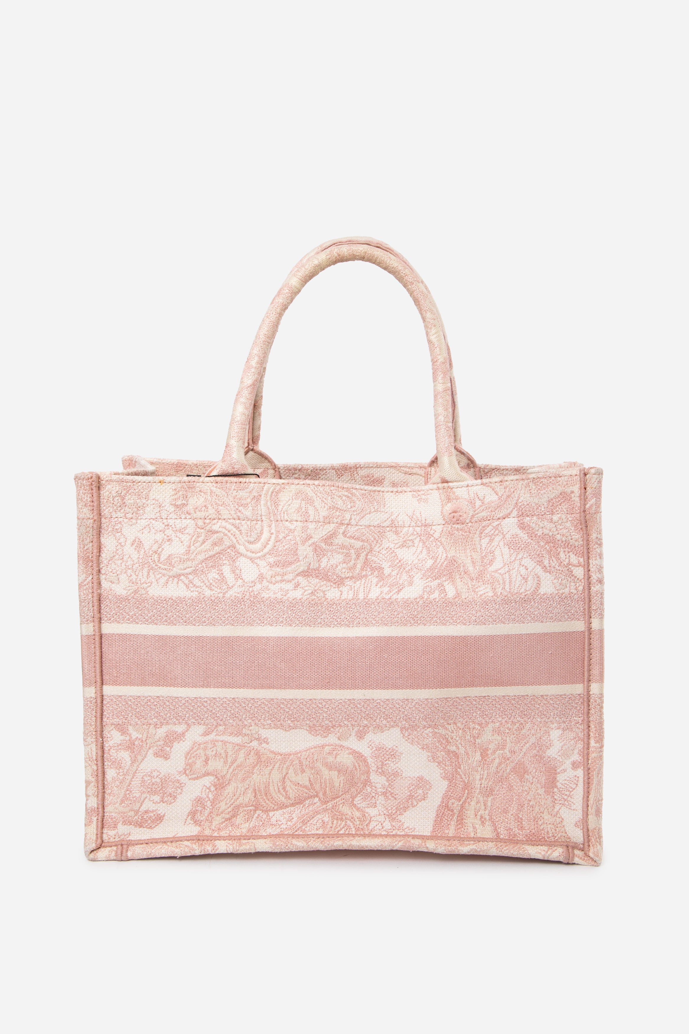 Dior 2020 Ecru and Pink Canvas Medium Toile de Jouy Dior Book Tote Bag