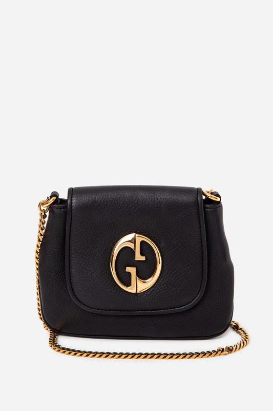 Gucci Black Pebbled Leather '1973' Crossbody Bag
