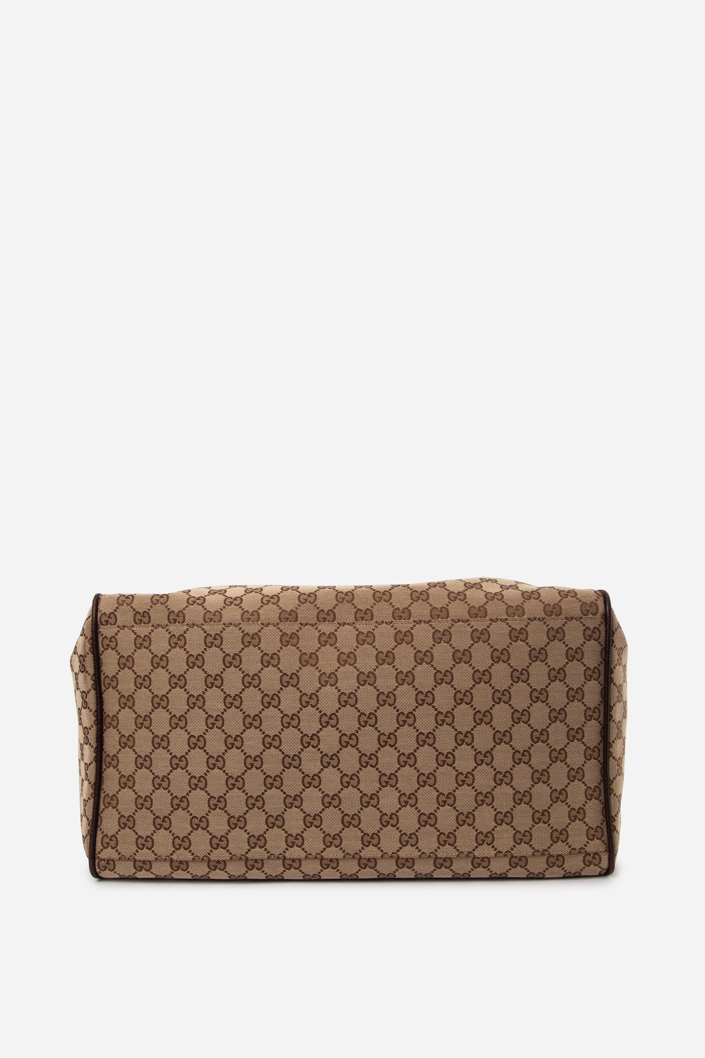 Gucci Beige Brown GG Canvas Web Travel Duffle Bag