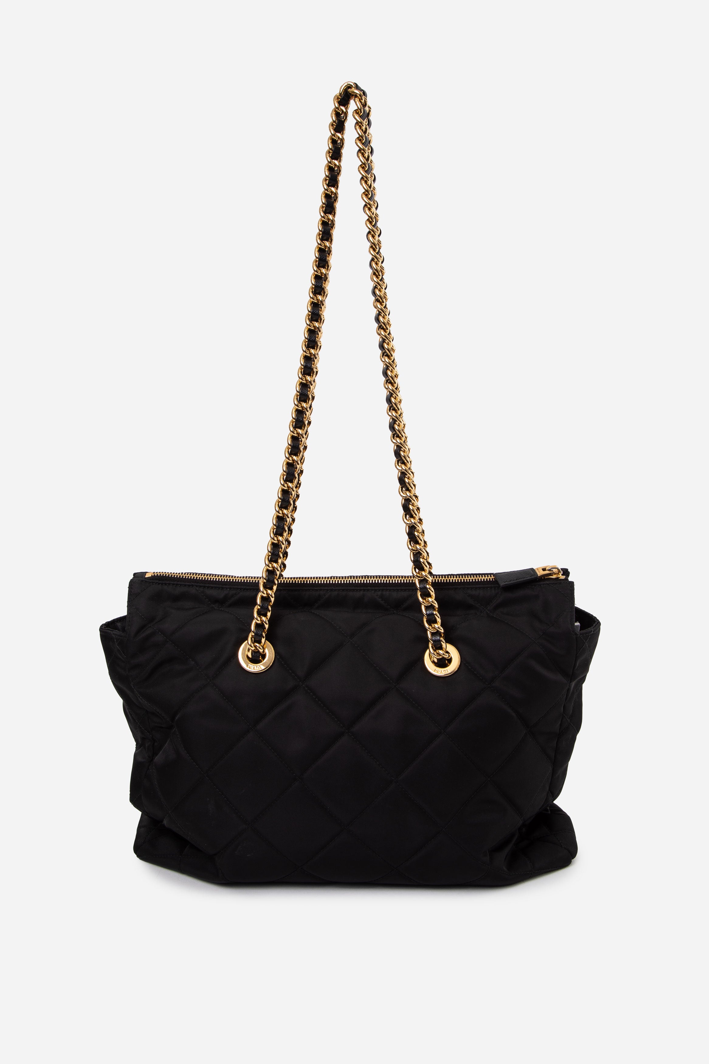 Prada Black Re-Nylon Impuntu Quilted Re-Edition 1995 Chaine Medium Tote Bag