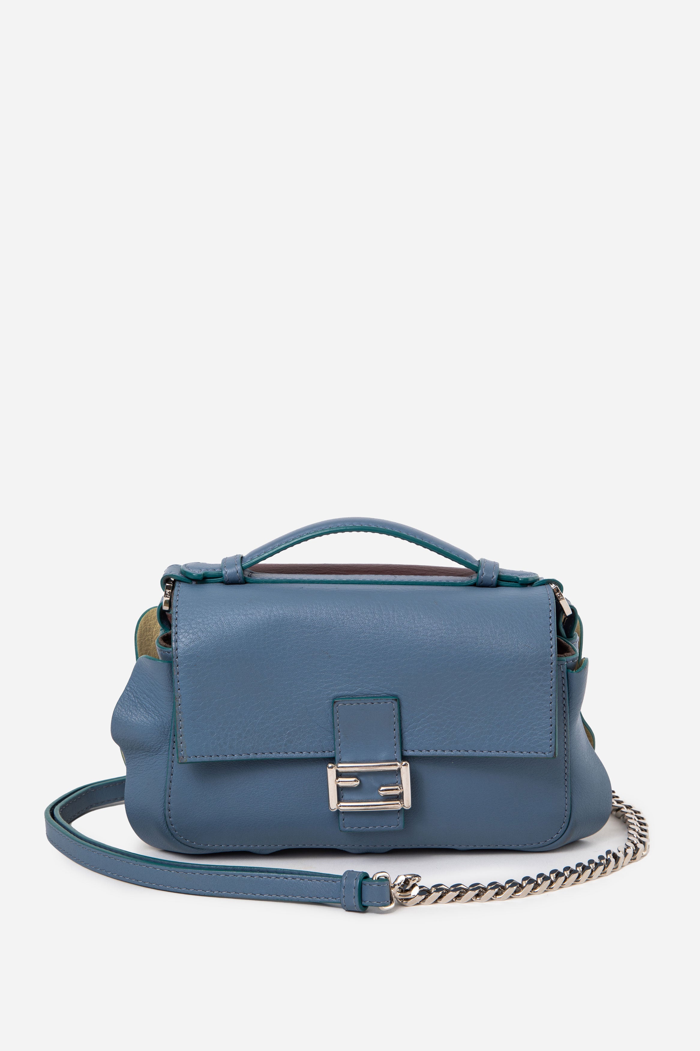 Fendi Tri-Color Vitello Dolce Wave Double Baguette Crossbody Bag