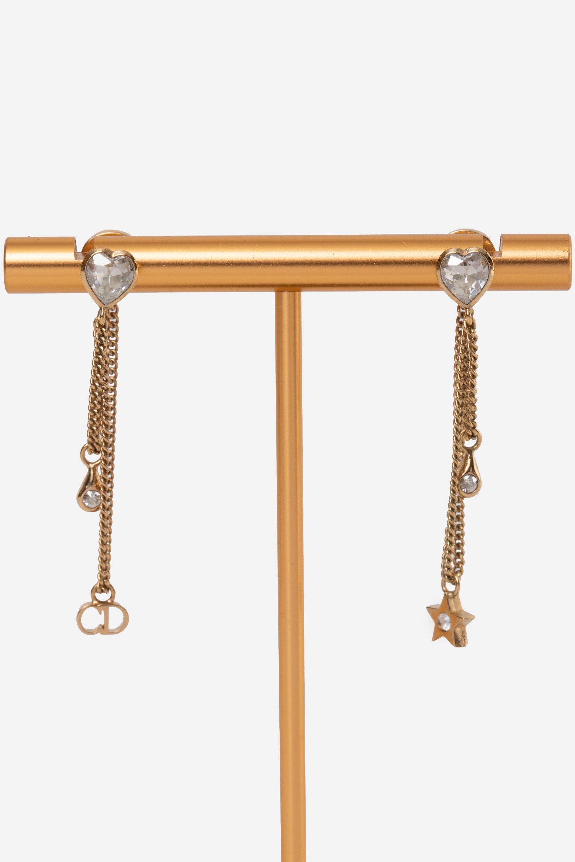 Dior Gold-Tone Star Crystal Drop Chain Earrings