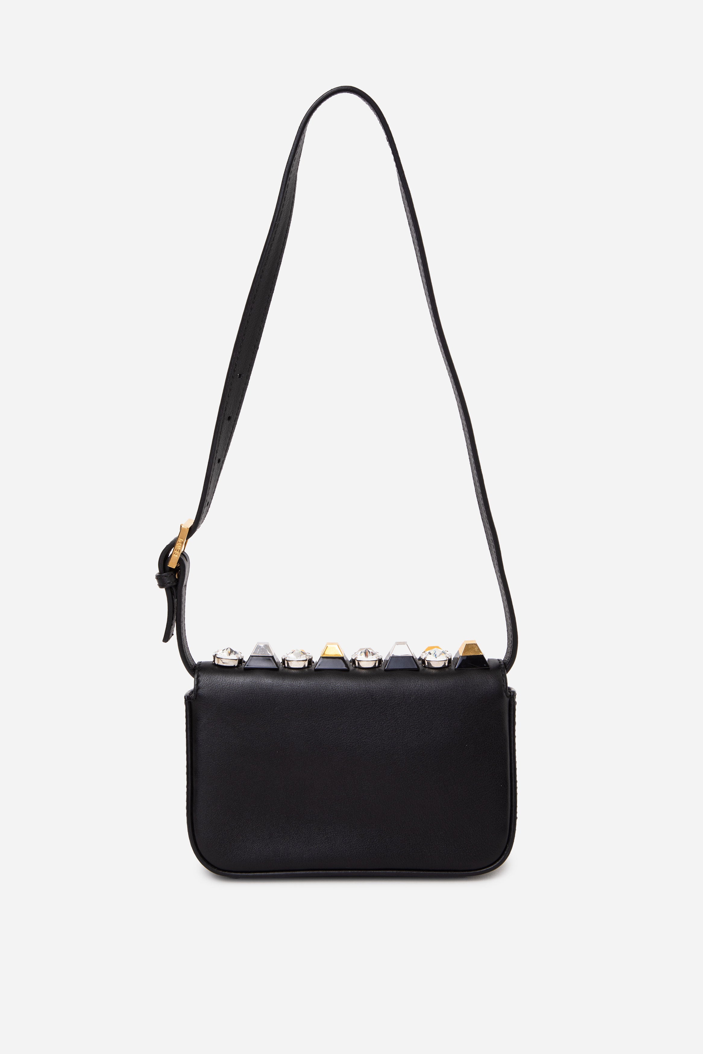 Fendi Vitello Dolce Crystal Studded Mini Baguette Crossbody Bag