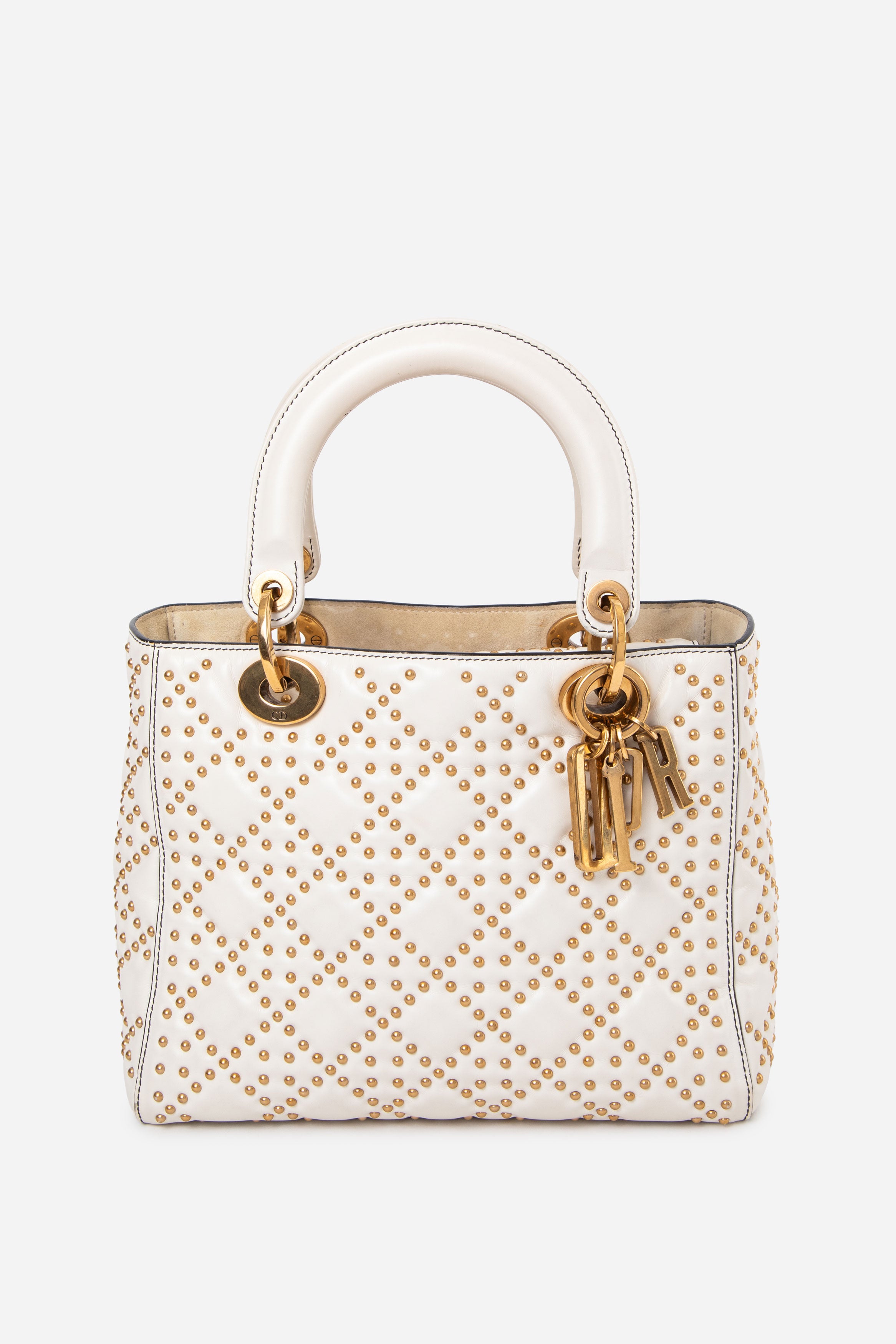 Dior 2017 White Medium Cannage Studded Supple Lady Dior Handbag