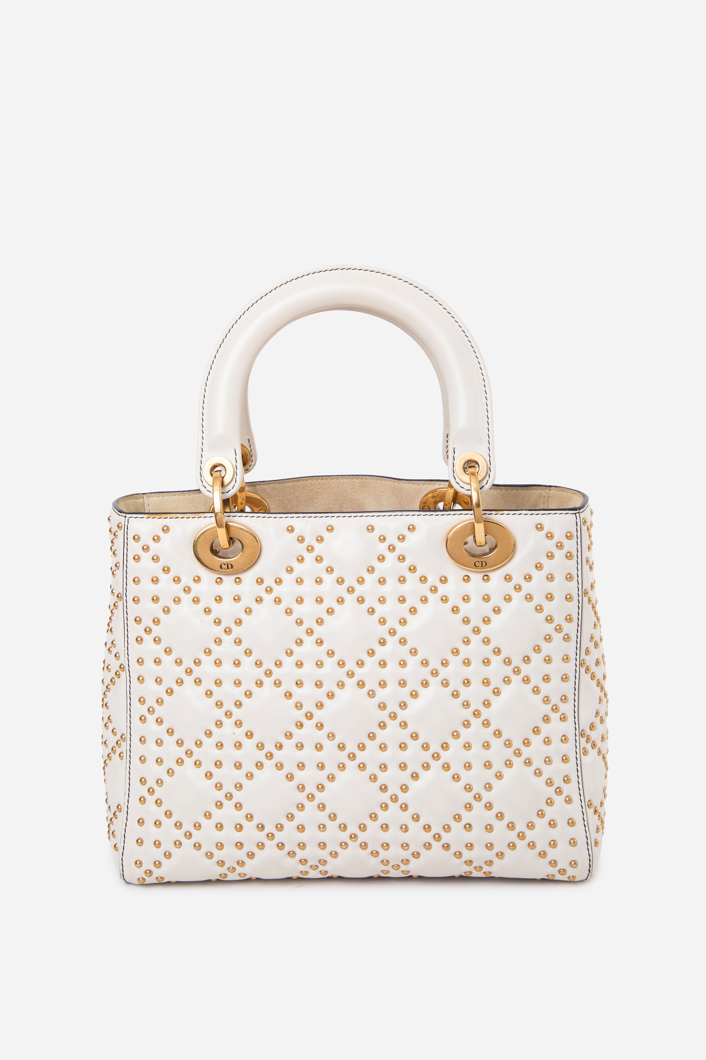 Dior 2017 White Medium Cannage Studded Supple Lady Dior Handbag