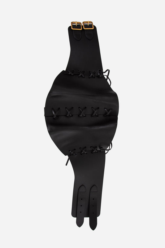 Christian Dior Black Leather D-Lace Up Corset Belt with Gold Buckles