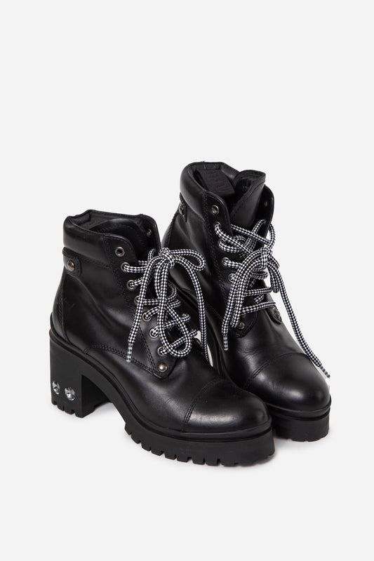 Miu Miu Lace Up Rhinestone Studded Boots Size 37.5