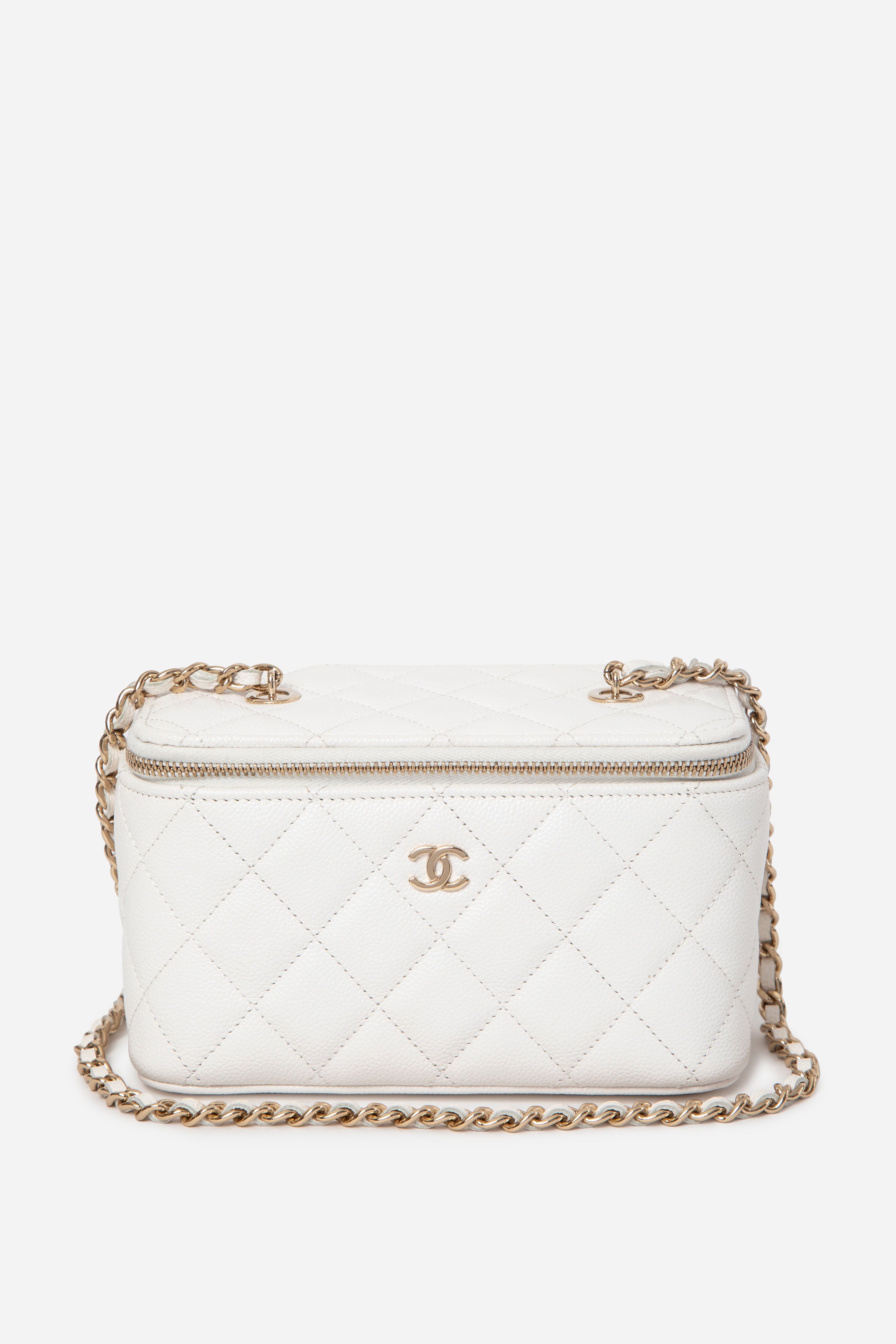 Pre-Owned Chanel White Caviar Leather Vanity With Chain