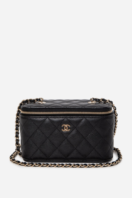 Pre-Owned Chanel 2023-2024 Caviar Long Vanity Case Crossbody