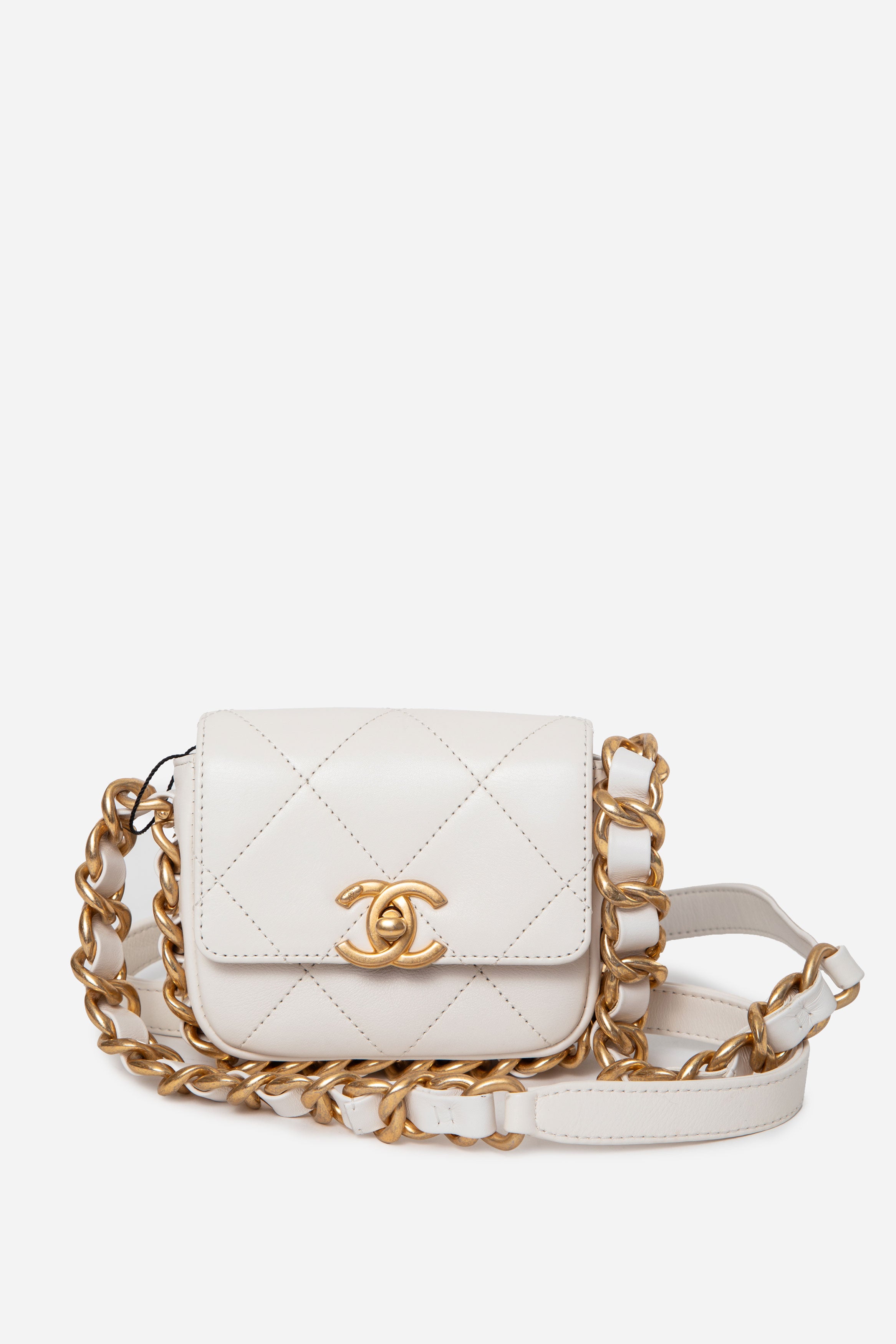 Pre-Owned Chanel Calfskin Mini Framing Chain Flap white