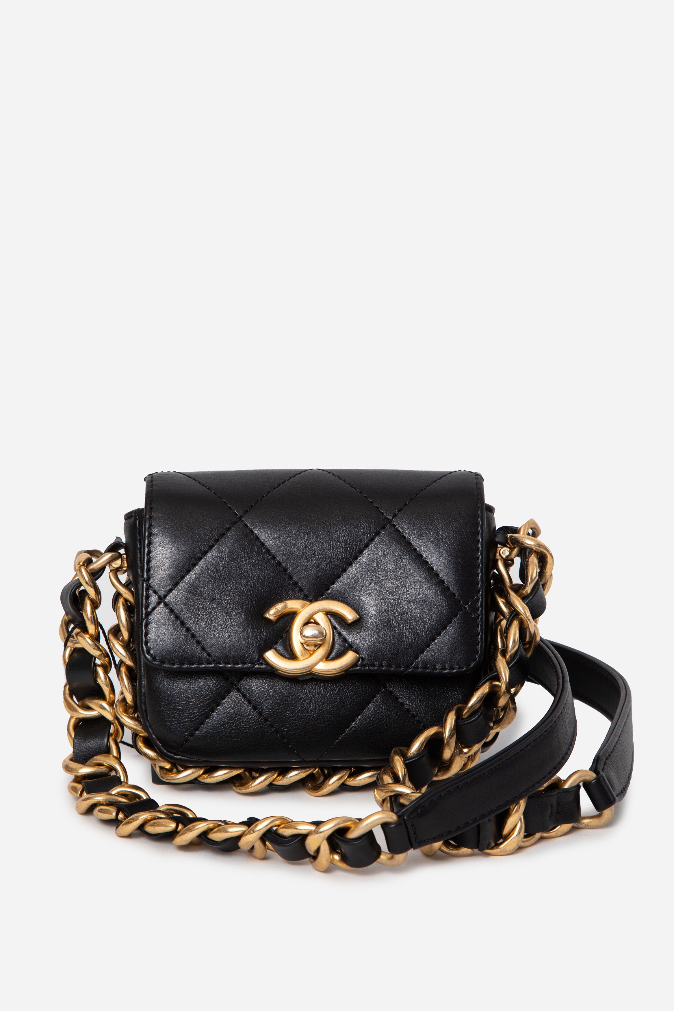 Pre-Owned Chanel 2022 Black Calfskin Mini Framing Chain Bag