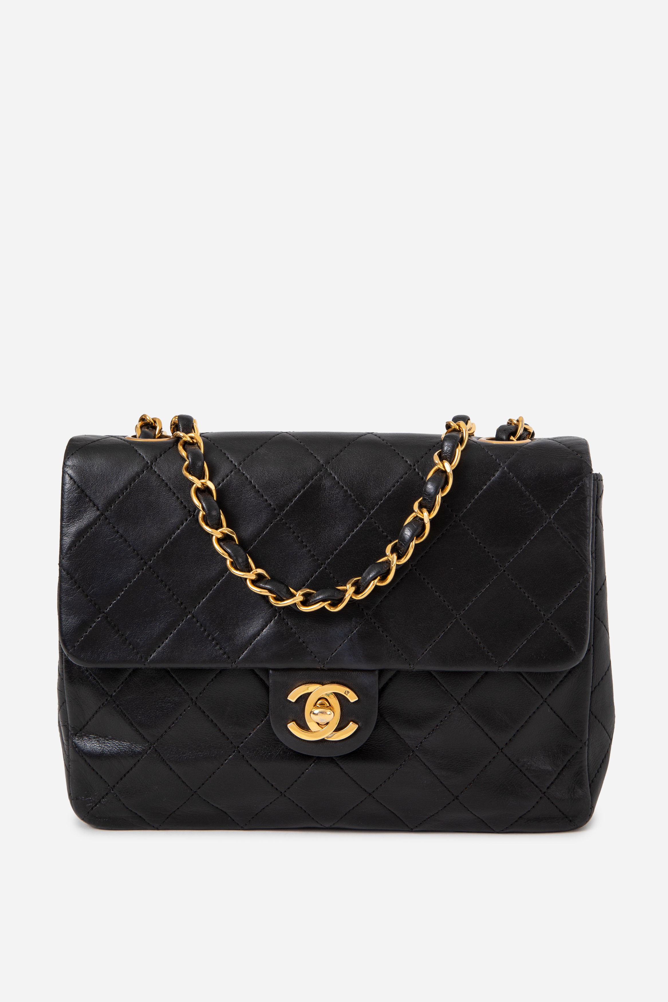 Pre-Owned CHANEL 1991-1994 Black Lambskin Mini Square refurbished