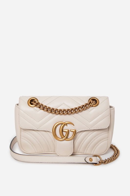 Gucci White Small Marmont Shoulder Bag