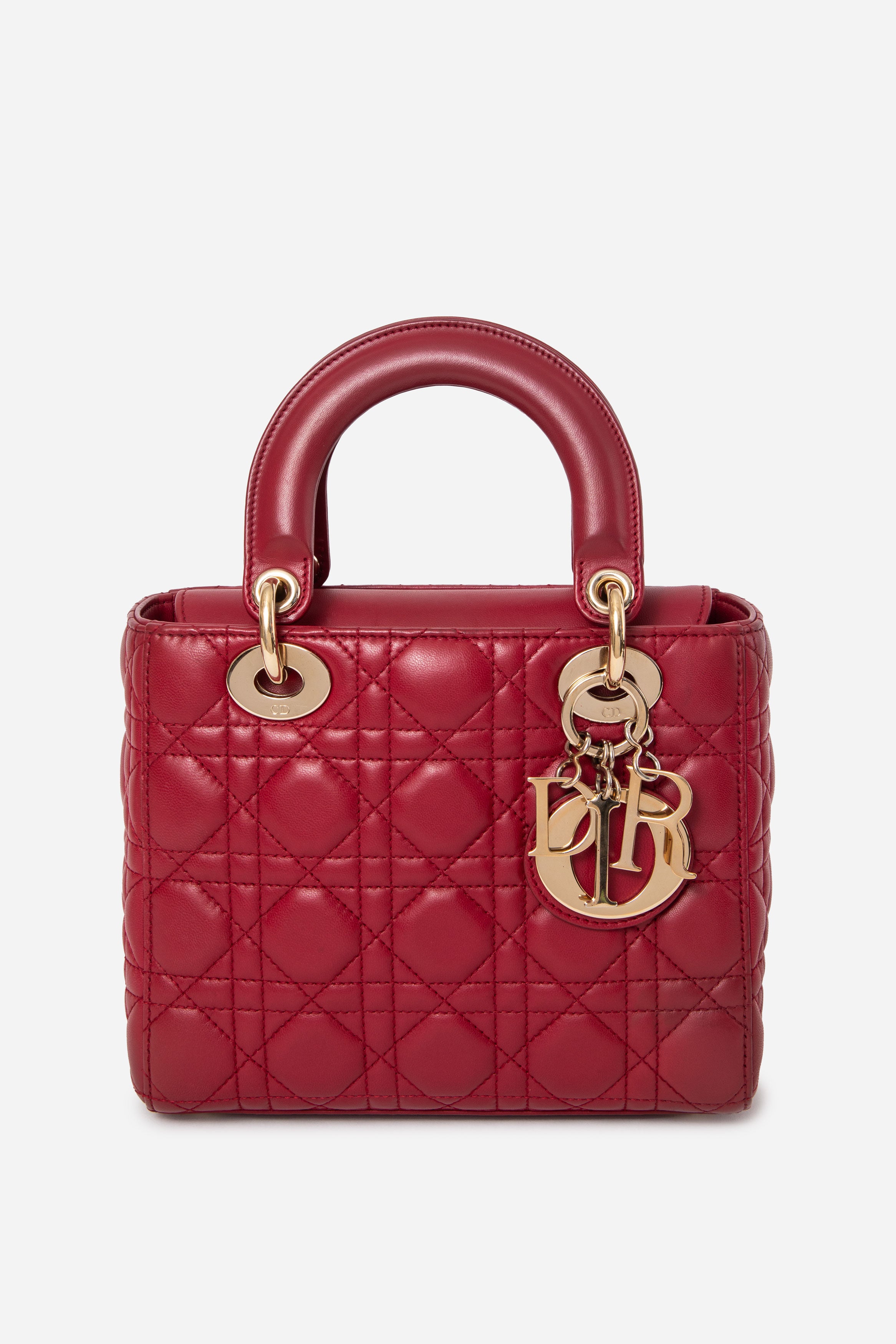 Christian Dior 2017 Red Lambskin Badges Small My Lady Dior Bag