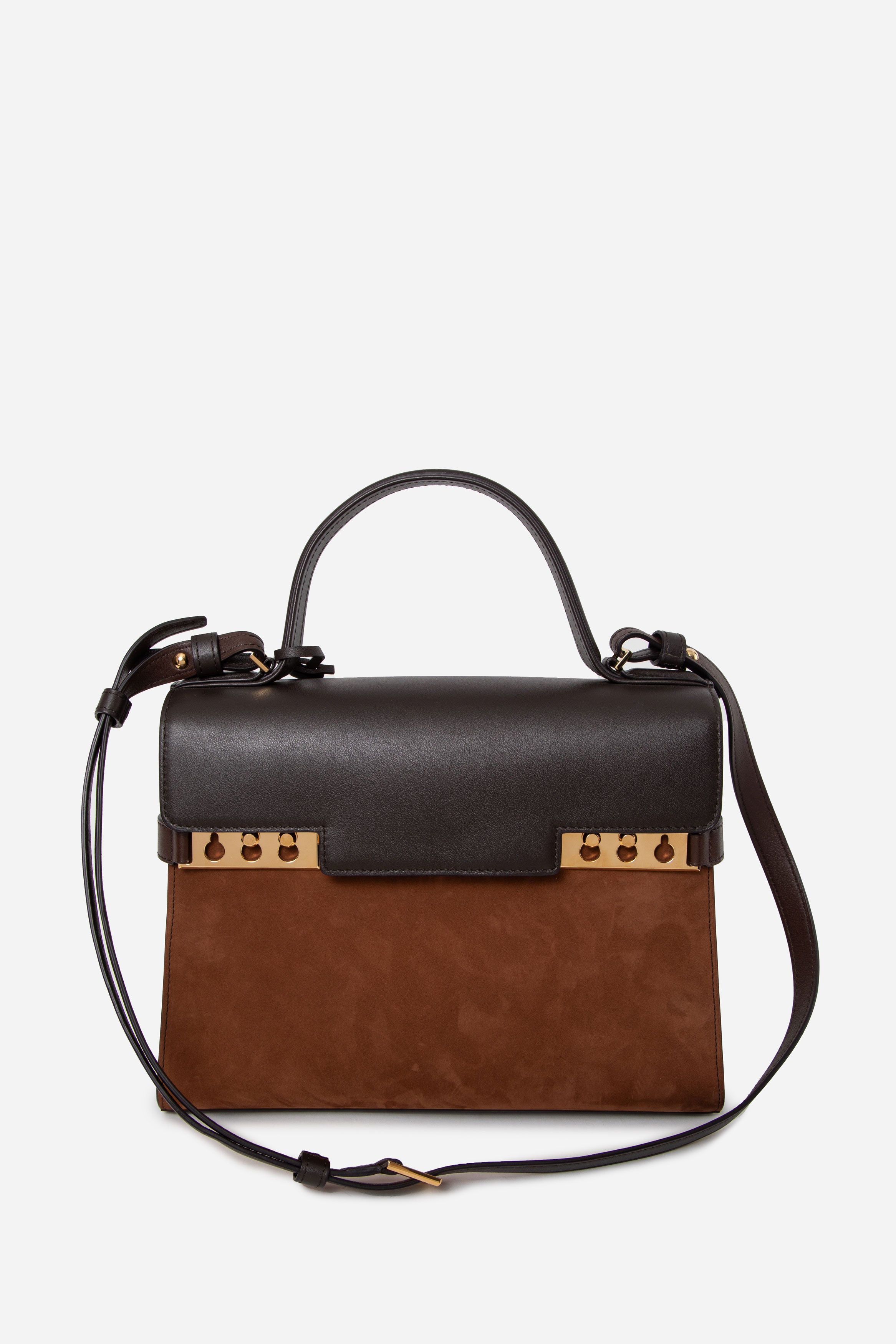 Delvaux Brown Suede/Calfskin Tempete Top Handle With Strap