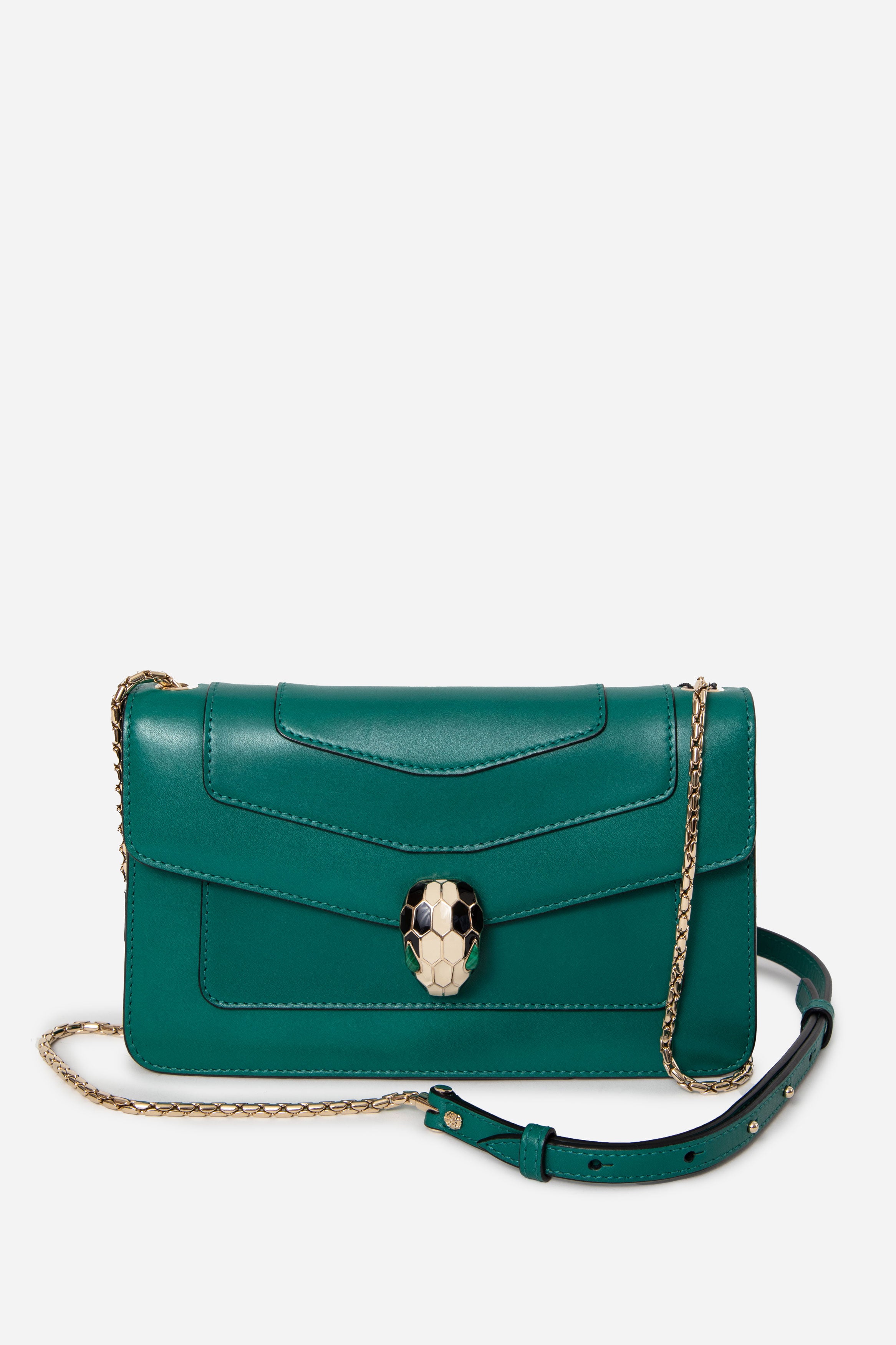 Bvlgari Green Calfskin Serpenti Forever Wallet On Chain