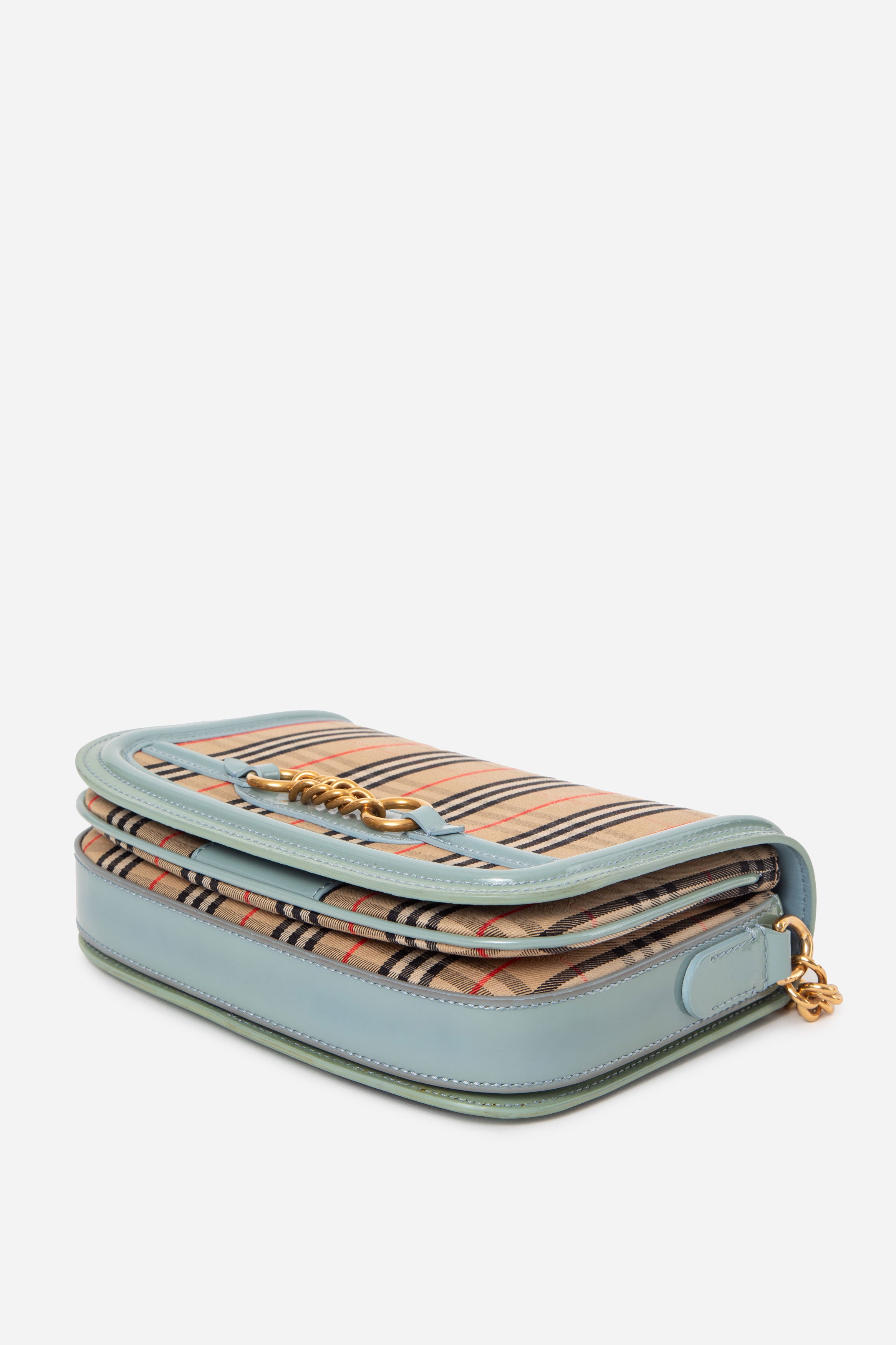 Burberry Blue Patent Knight Check Link Shoulder Bag