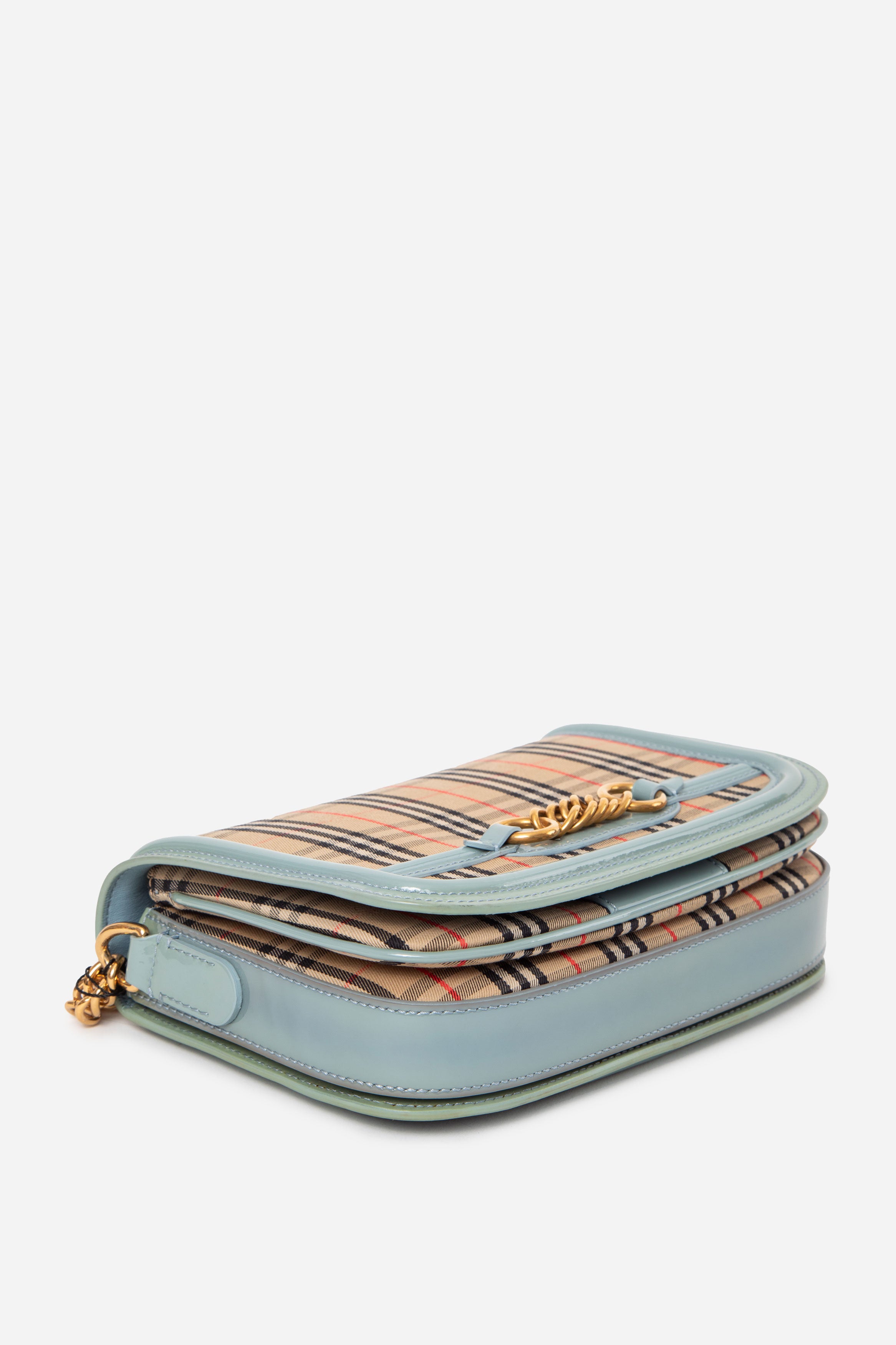 Burberry Blue Patent Knight Check Link Shoulder Bag