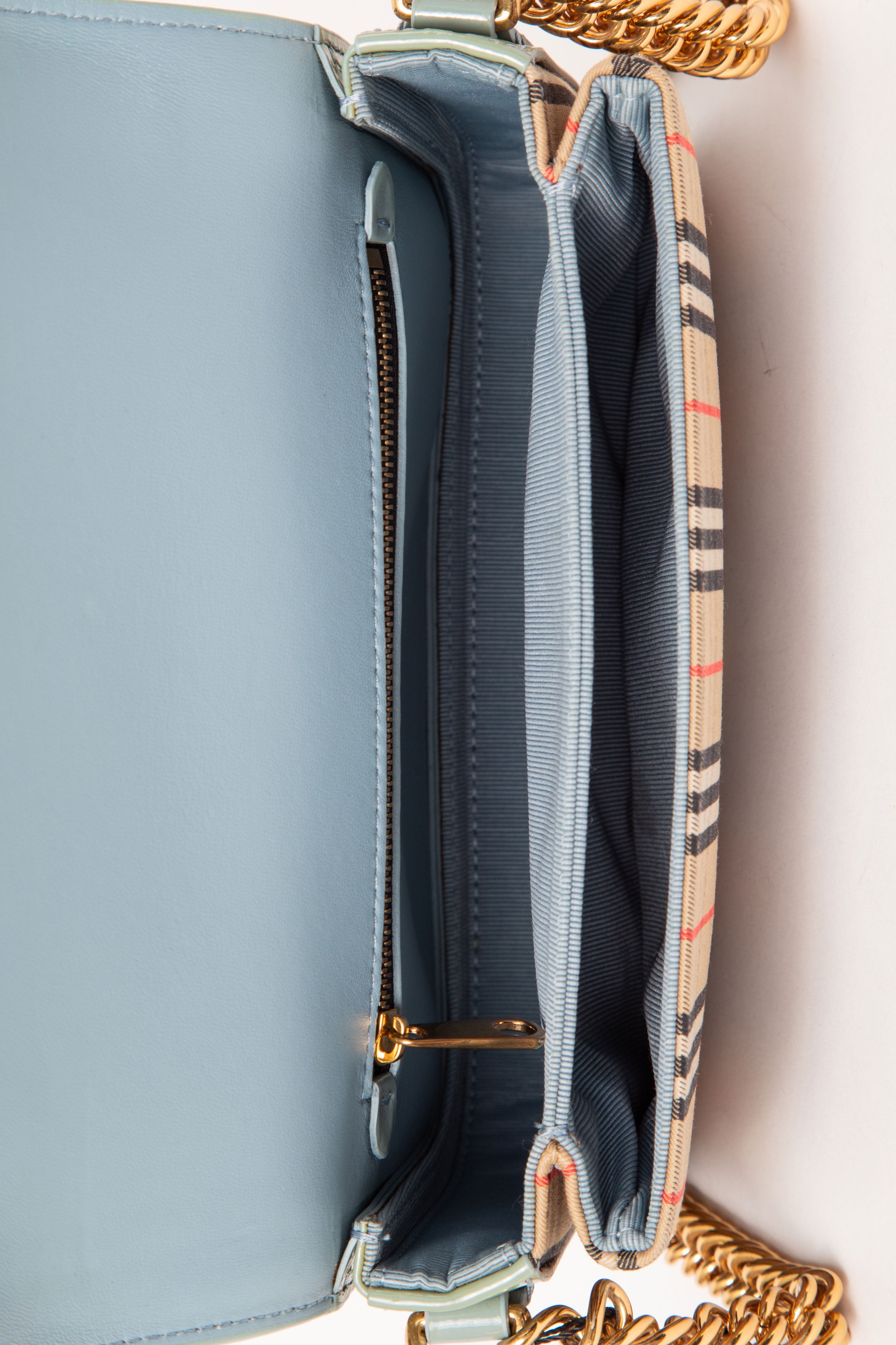 Burberry Blue Patent Knight Check Link Shoulder Bag