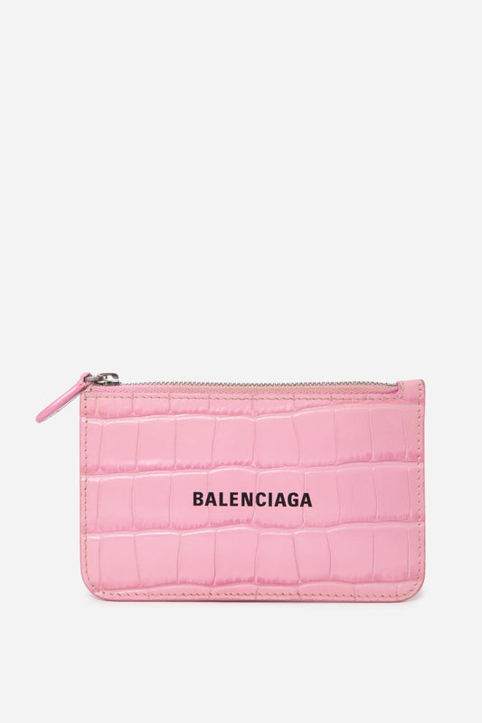 Balenciaga Cash Large Long Coin and Card Holder Crocodile Embossed In