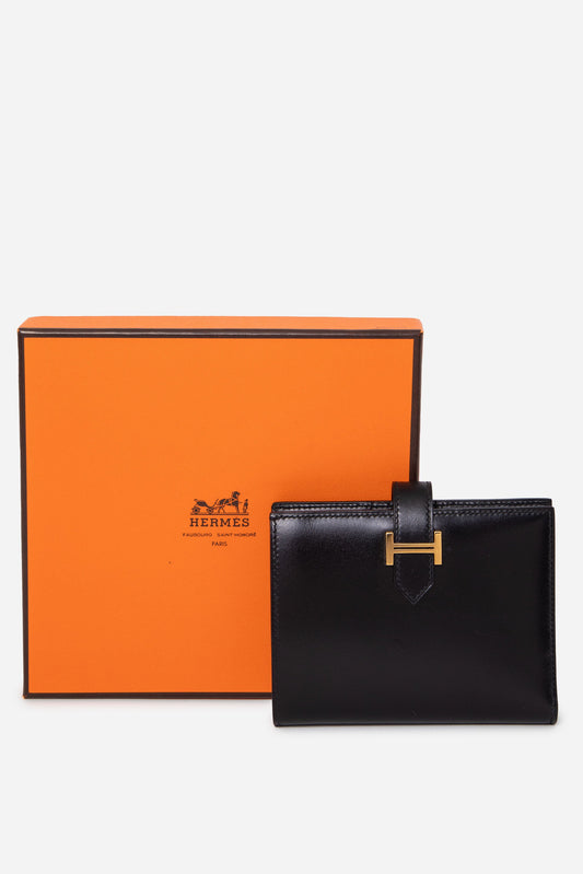 Hermes 2018 Black Box Calfskin Leather Bearn Compact Wallet