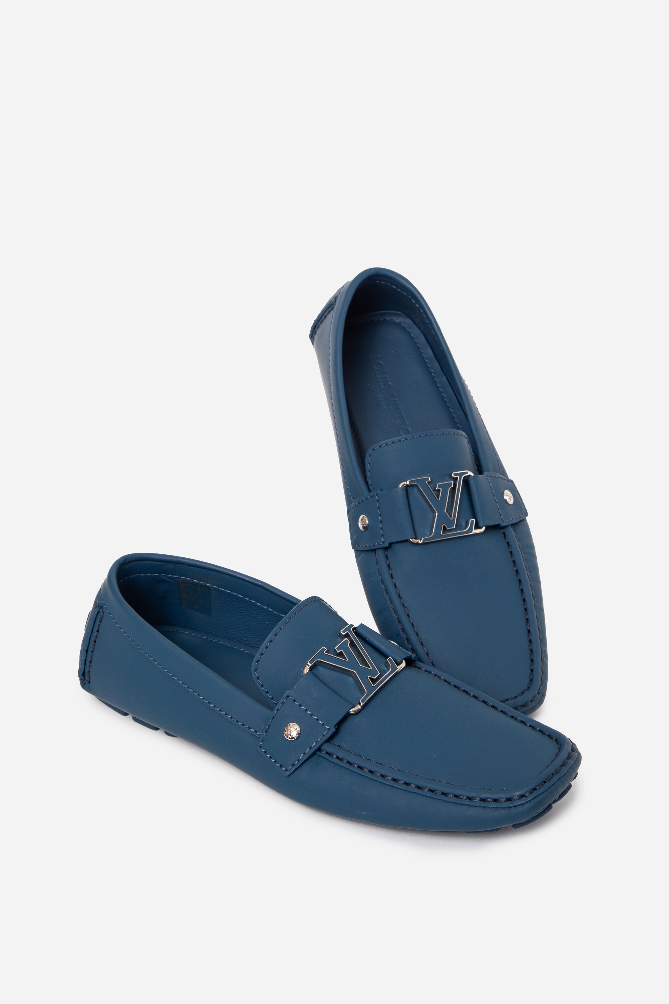 LOUIS VUITTON Monte Carlo Moccasin Blue Leather Size 8.5