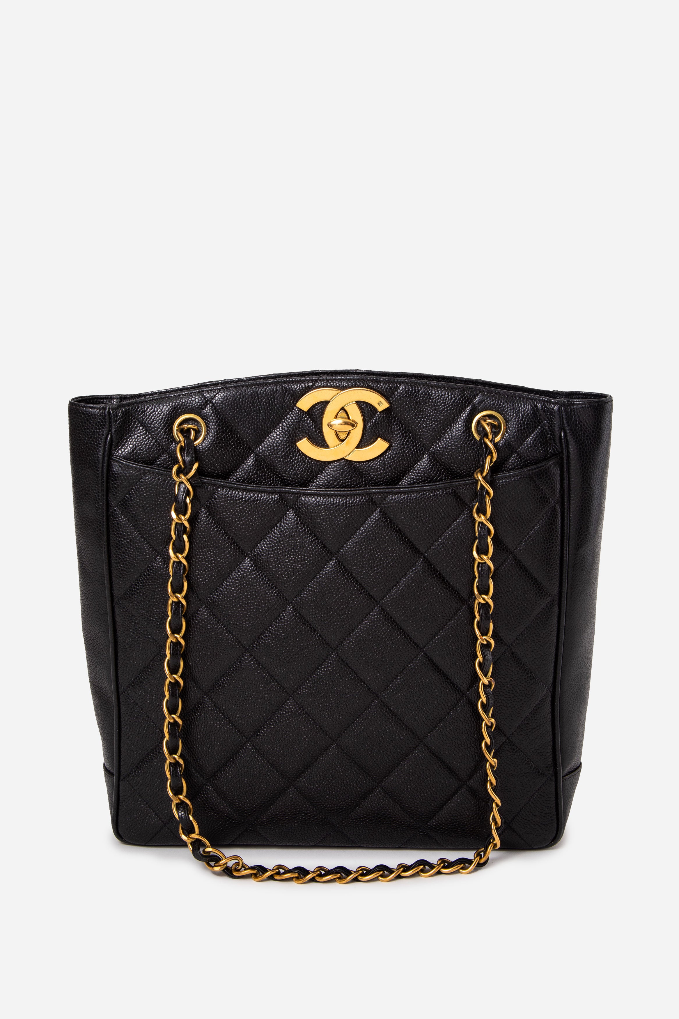 Pre-Owned Chanel 1994-1996 Black Quilted Caviar Tote Bag