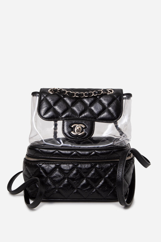 Pre-Owned CHANEL 2018-2019 Black Calfskin PVC Quilted Backpack