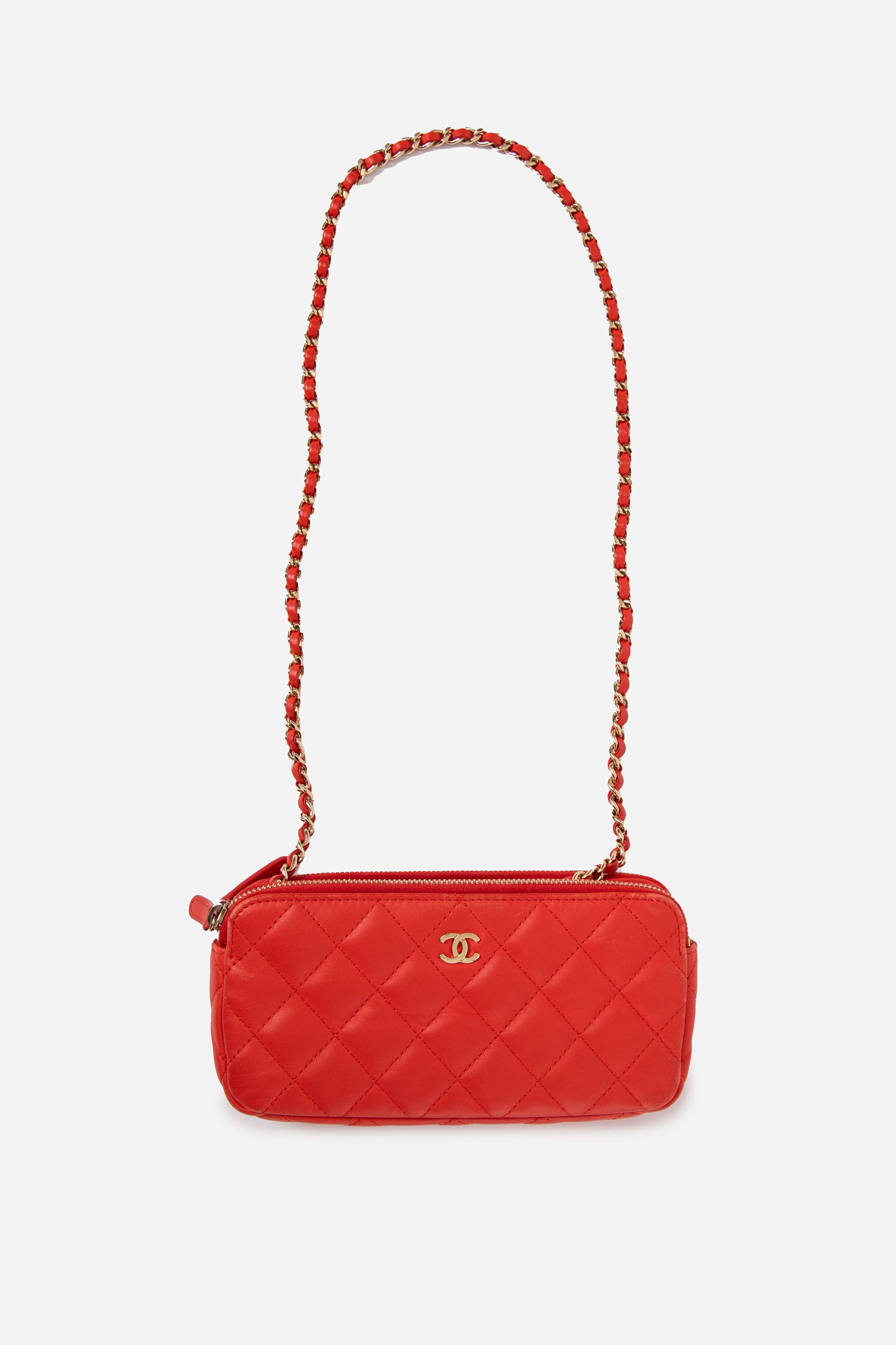 Pre-Owned Chanel 2016-2017 Lambskin Double Zip Wallet On Chain