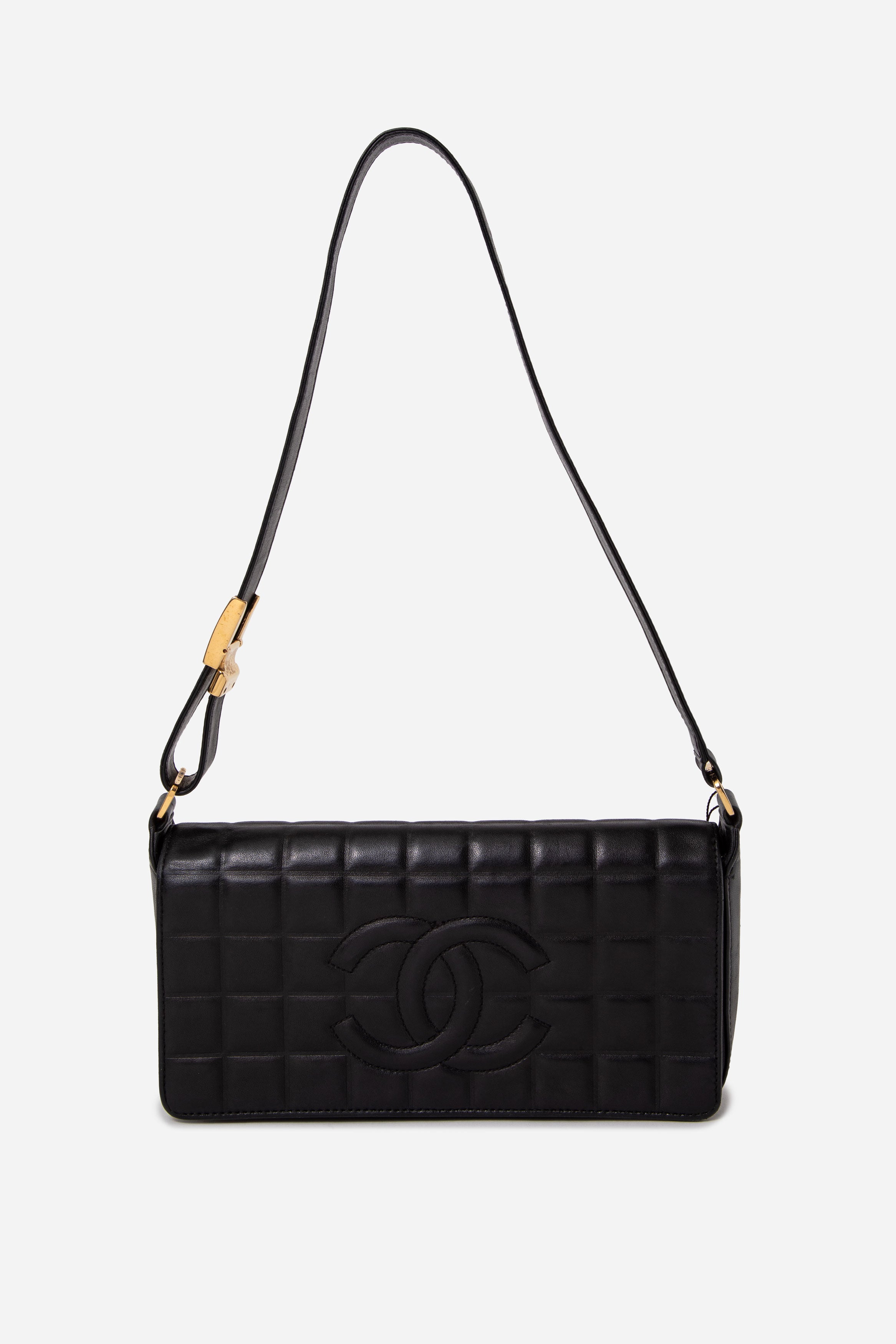 Pre-Owned 2003–2004 Chanel Black Calfskin/Lambskin Chocolate Bar Shoulder Bag